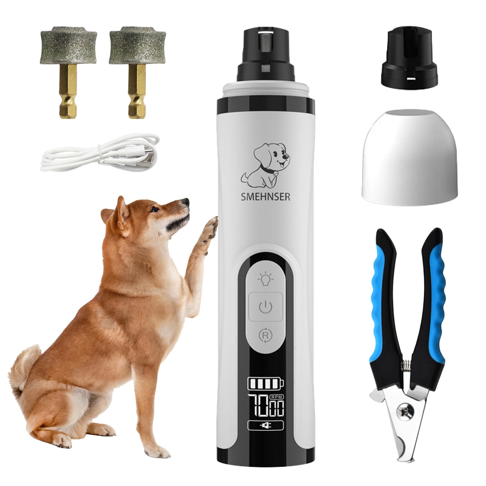 ahansi Dog Nail Grinder, 2026 Upgrade Quiet Dog Nail Grinder Cordless with LED Light & 3 Speeds, Quick USB Rechargeable Dog Nail Trimmer for Thick and Long Nails (1pc+2 Heads)