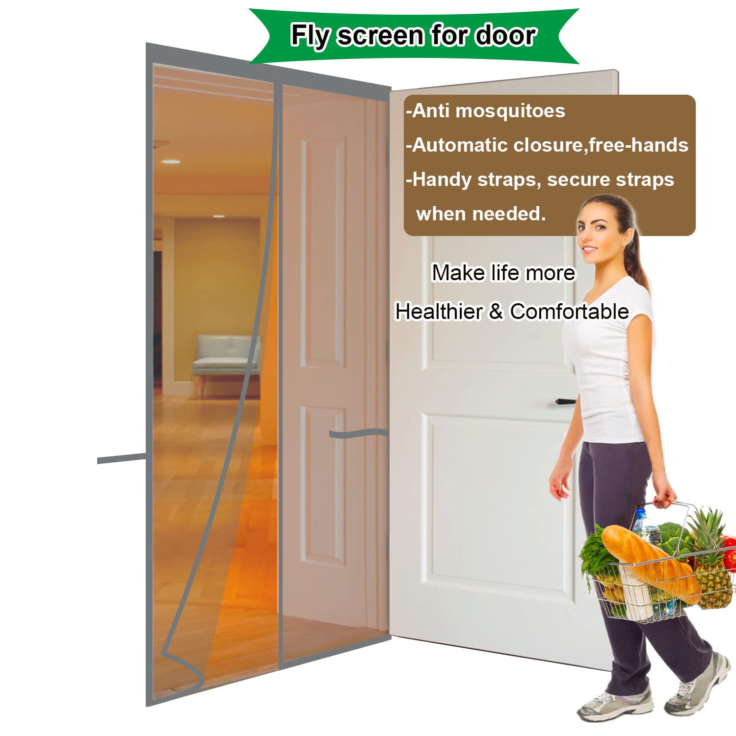 Zanzariera Magnetica per Porte 175x190cm, Marrone | Traspiranti Tenda Zanzariere Porta Finestra, Anti-Insetti Zanzare Estate per Camera da Letto, Soggiorno, Chiusura Automatica