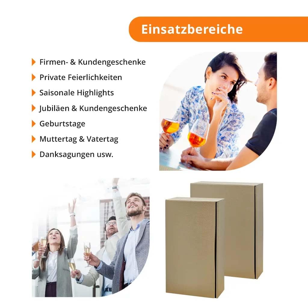 25 x Geschenkkarton für Weinflaschen, extra hochwertige Leinenstruktur mit FIBRA Oberflächenveredelung, Präsentkarton Wein in bronze, 2er
