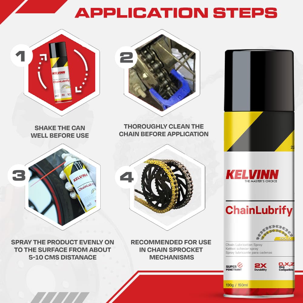 KELVINN Bike Chain Lube, 500ml– Durable, Tear & Noise-Reducing Lubricant for Rain & Corrosion Protection | Prevents Sling-off & Chain Breakage | Ensures Extended Chain Life – Gold
