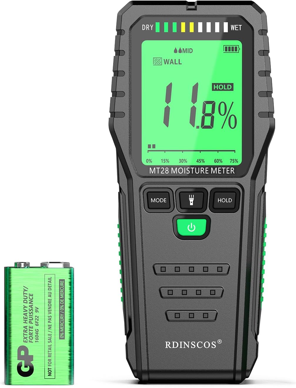 RDINSCOS Pinless Wood Moisture Meters Drywall Mold Moisture Detector for Lumber Concrete Building -Wall Moisture Sensor Digital Humidity Tester for Firewood (Pinless)
