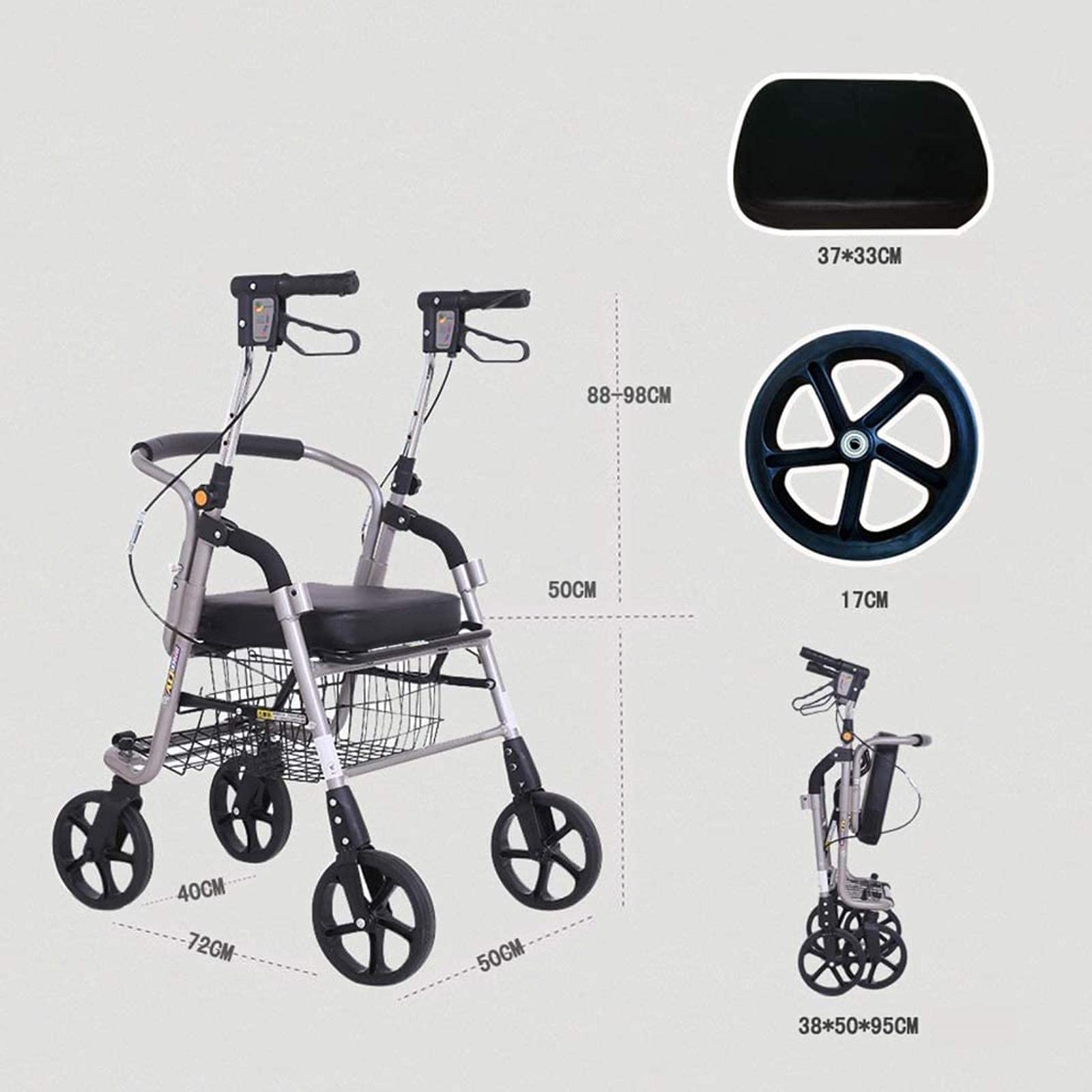 Rollator Walker Transport z siedziskiem i 4 kołami Składany chodzik z podnóżkami dla osób starszych Bariatryczna pomoc w poruszaniu się Comfortable anniversary