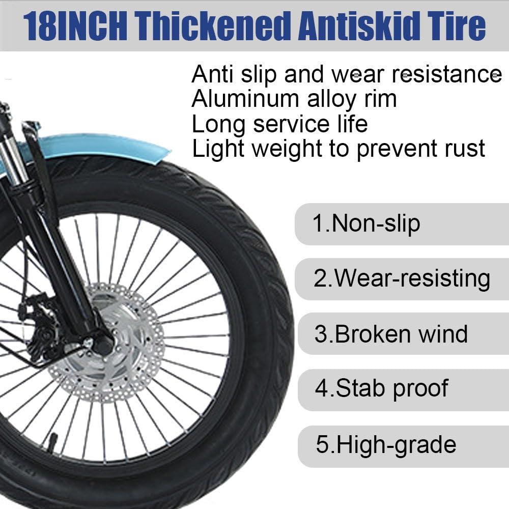 E-Bike Erwachsene Elektro-Dreirad 18 Zoll faltbar mit Tretunterstützung, bequemer Sitz, 2 Gepäckkörbe 30 kg, ideal für Steigungen Einkauf blau