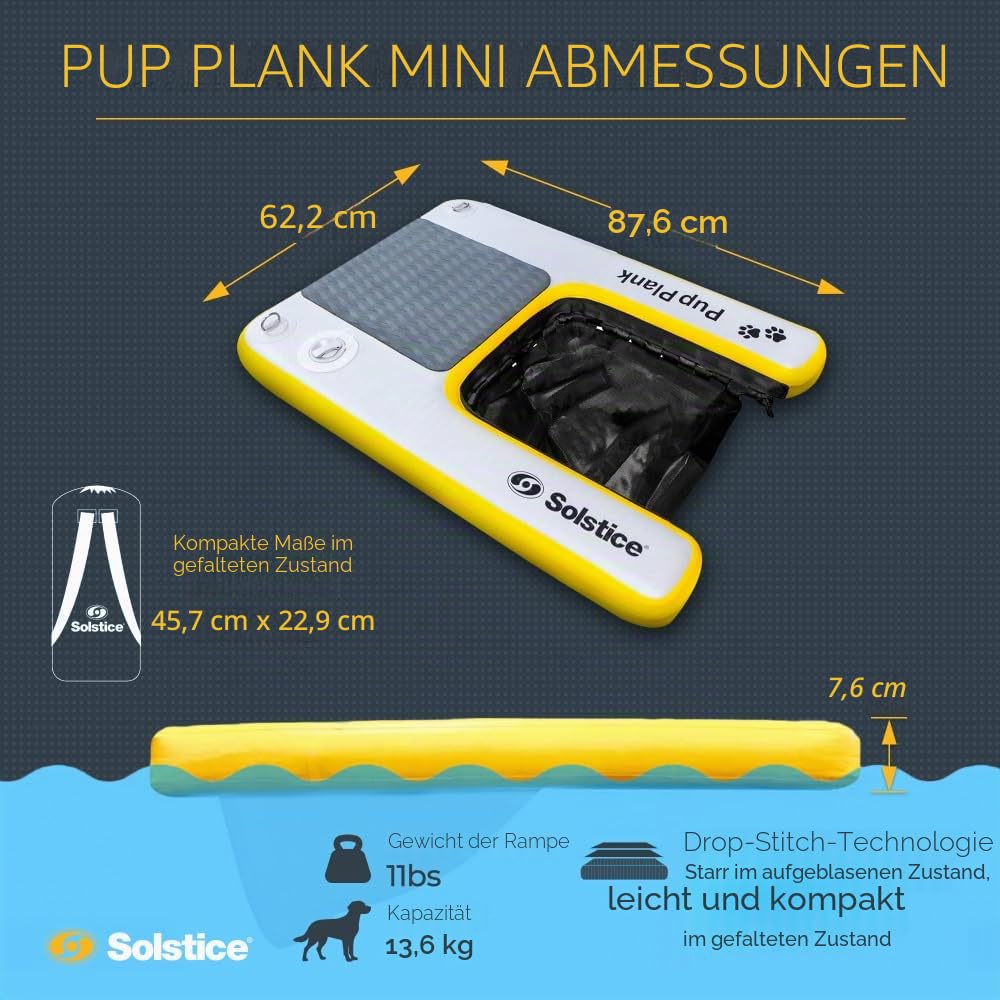 Solstice Aufblasbare Schwimmrampe für Pools, Boote, Docks | Hund auf Wasserleiter, Treppe, für Haustiere bis zu 90 kg, krallenfreundlich, sicher und einfach für große Hunde