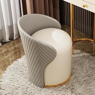 - T&T Co Light Luxury 360 Degree Rotating Makeup Bench Bedroom Dressing Table With Backrest Round Stool Storage Ottoman Vanity Chair (Design 3, 1 Stool)