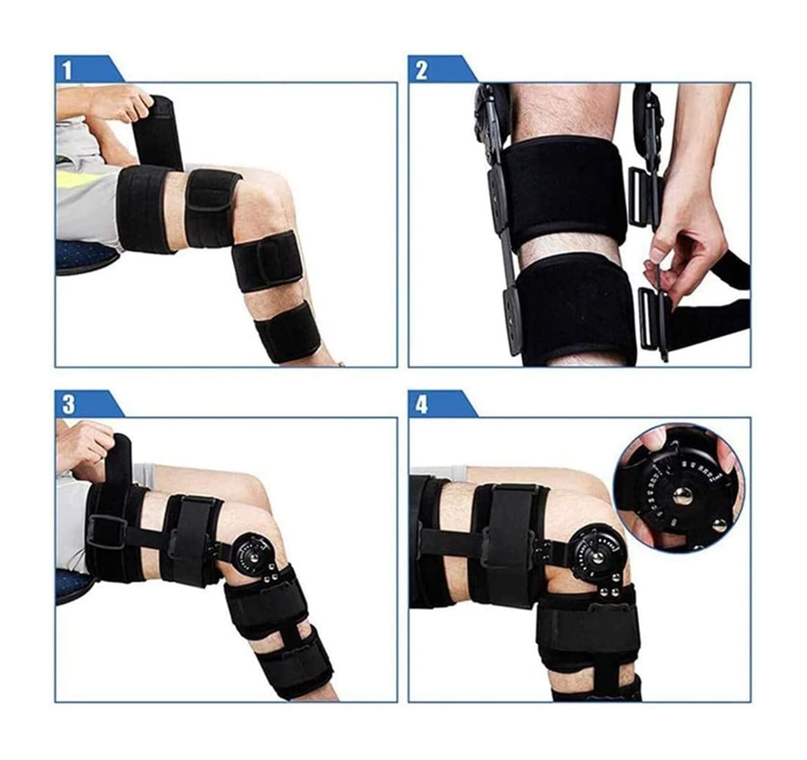 Ortesis ROM Ajustable Soporte de Rodilla Articulado Pierna con Bisagras Rodillera para Rehabilitación Rodilleras Soporte de fijación de la Articulación de la Rodilla Estabilizador de Pierna 22.7.27