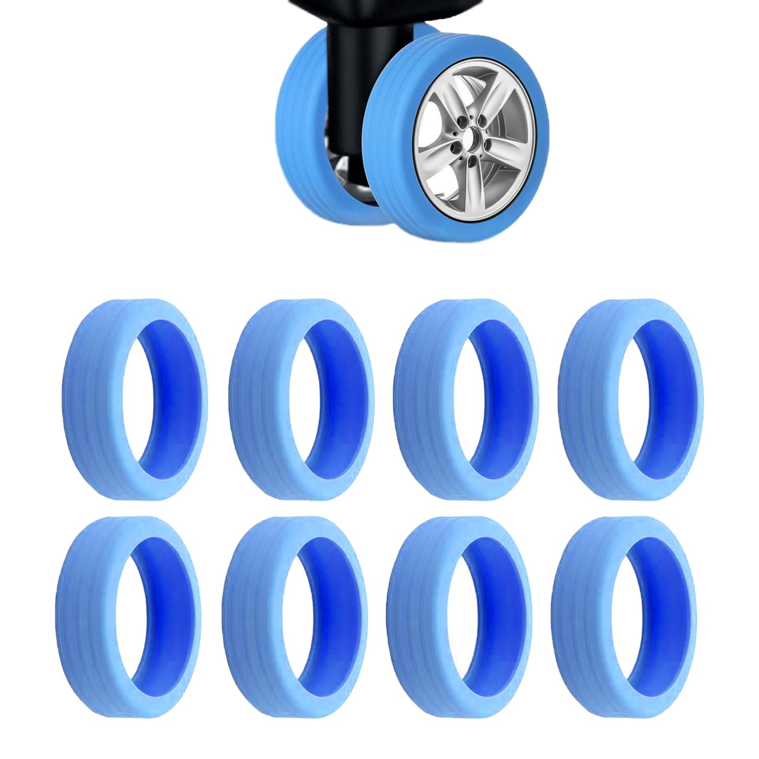 YaLiyA 8pcs Luggage Wheel Covers - Portable Suitcase Wheel Protector Covers - Silicone - Blue