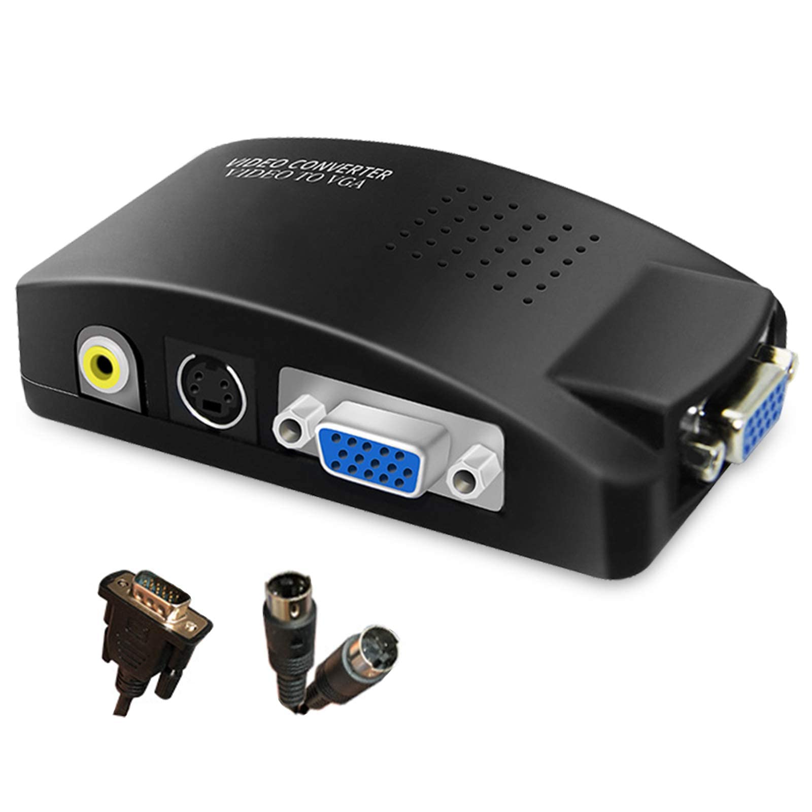 RCA to VGA Adapter, Composite AV S-Video RCA VGA Female Input to VGA Female Output Converter, Transfer Video Graphic Signal from CCTV PC Laptop DVD DVR VCR TVBox to VGA Monitor Projector Computer
