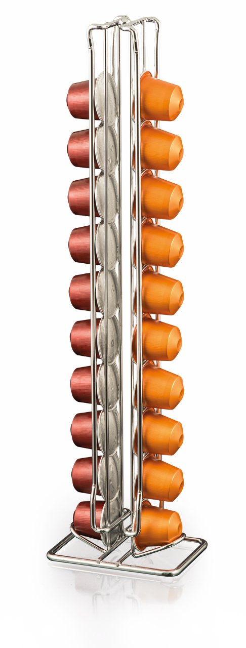 MACOM Just Kitchen 601 Totem Nespresso Coffee Capsule Dispenser for Coffee Machines, 20 Capsules, Steel Chrome