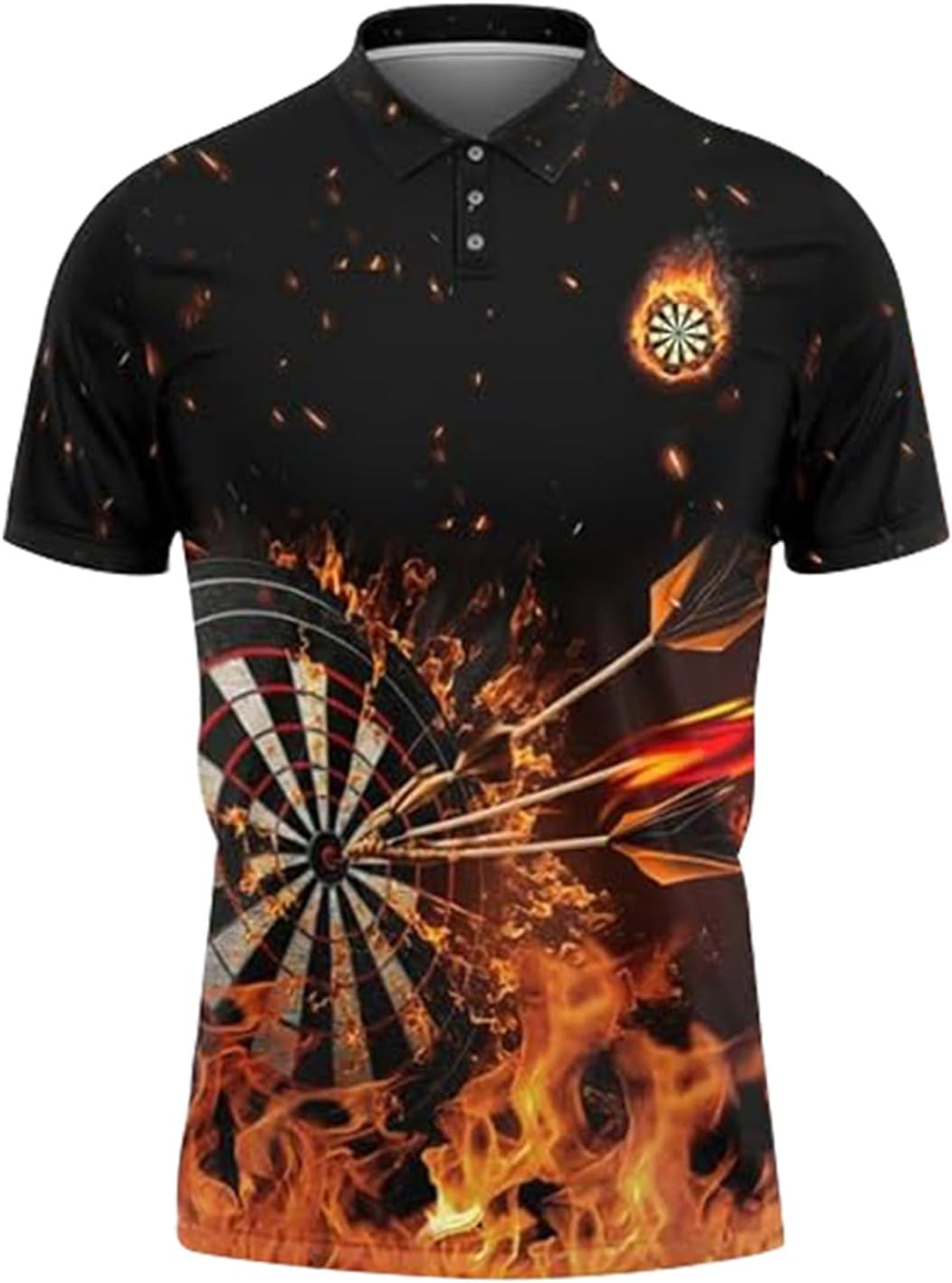Men's Darts Flame 3D Printed Polo Shirts Bar Entertainment Darts Club Indoor Sportwear T-Shirts Casual Lapel Button Tops Skull Flames Polo Shirt Performance Dart Jersey Fancy Dress Costumes