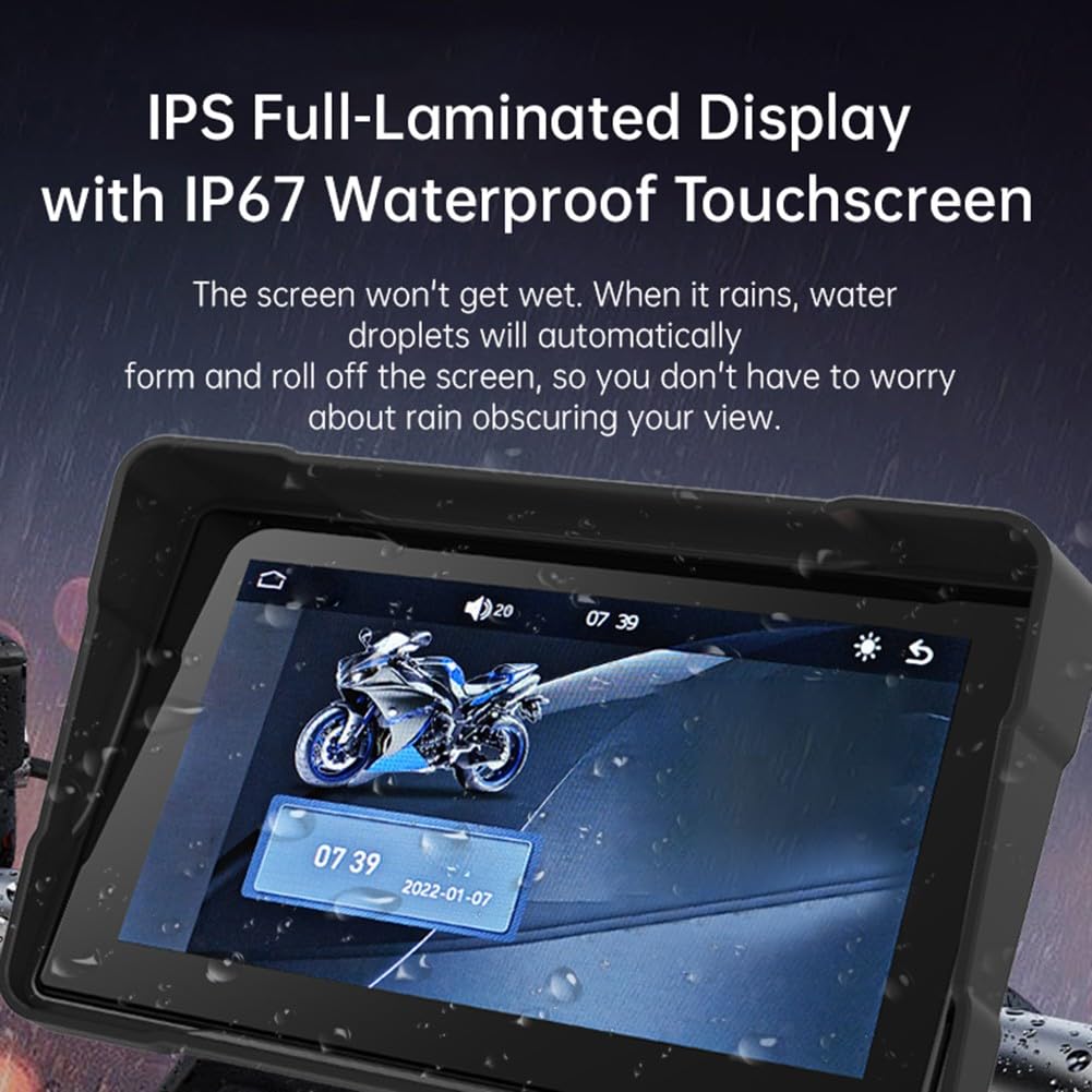 Navigatore per moto da 5 pollici HD Touch Display con IP68 impermeabile cruscotto digitale per CarPlay e Android Auto, nero