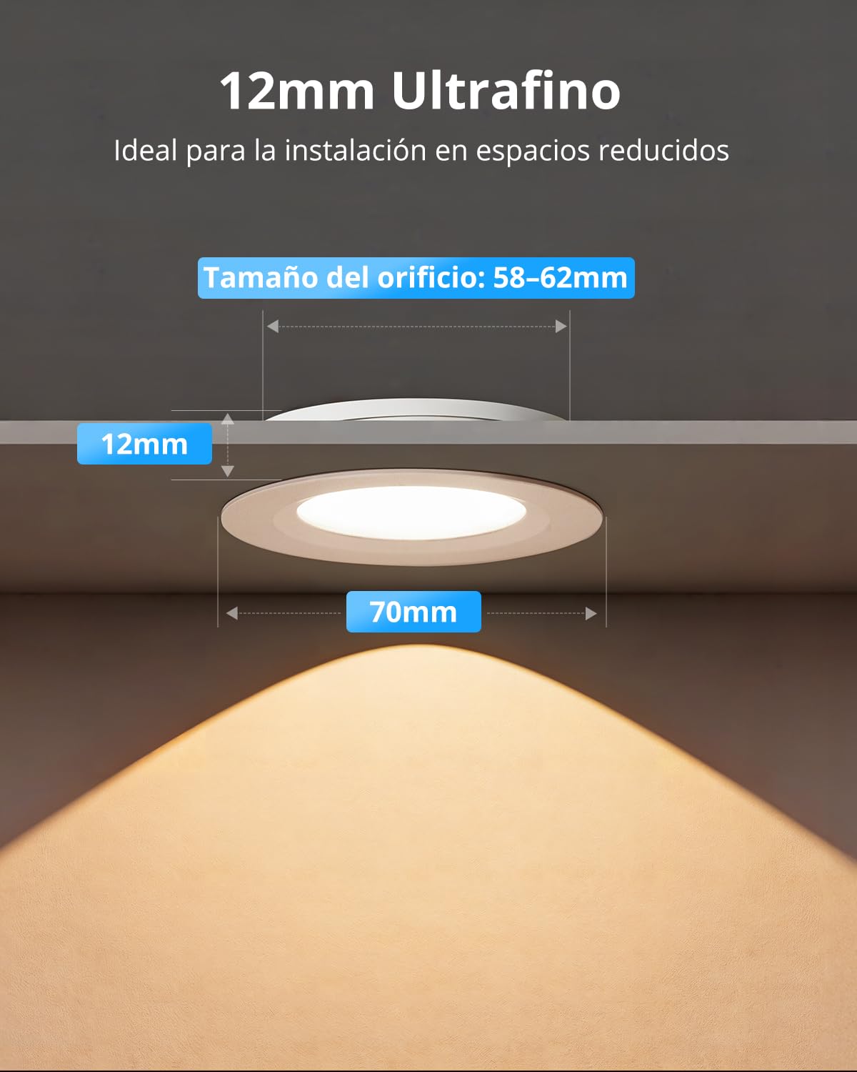 Gr4tec Focos LED Interior Techo 12V, 4x 3W Ojos de Buey LED Luz Calida 3000K 240lm 84Ra, IP44 Foco 12V Ultrafino Agujero 58-62mm, Aluminio Downlight Para Camper Cocina Armarios