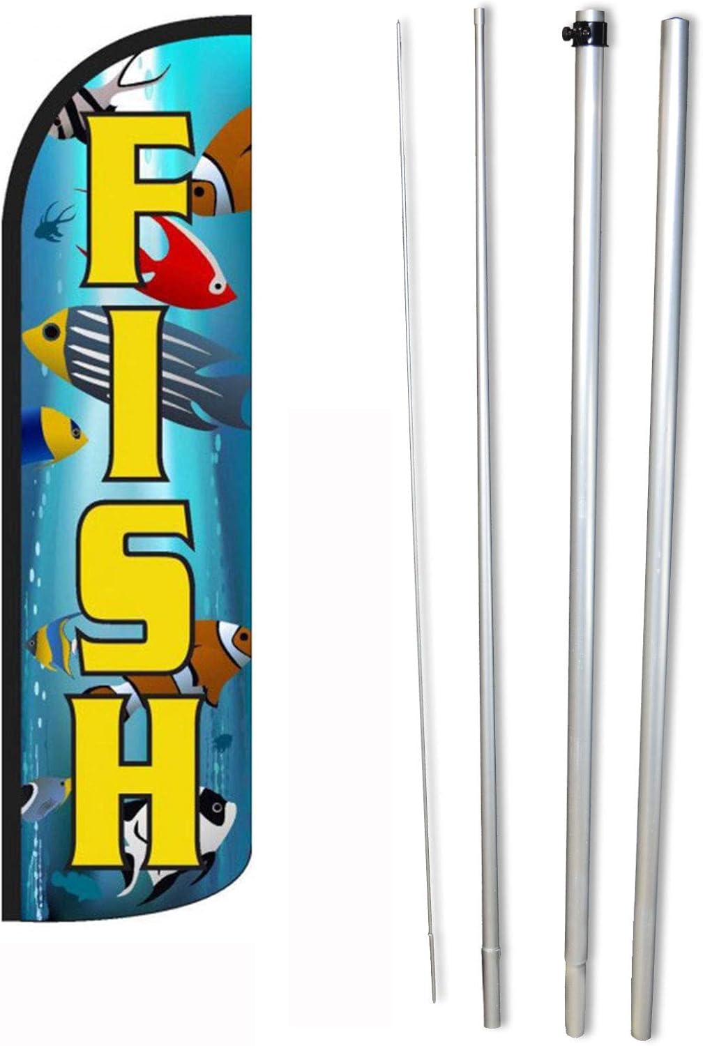 NEOPlex - "Fish" Feather Flag and Pole Set - Includes 12' Windless Swooper Feather Flag, and 15-Foot Flagpole (NO Mount)