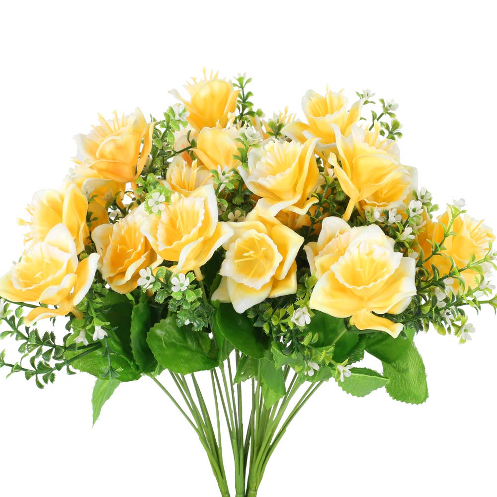 4Pcs Bouquet di Fiori Artificiali Giallo Narciso Artificiale per Esterni Fiori Piante Autunnali finte Fiori di plastica