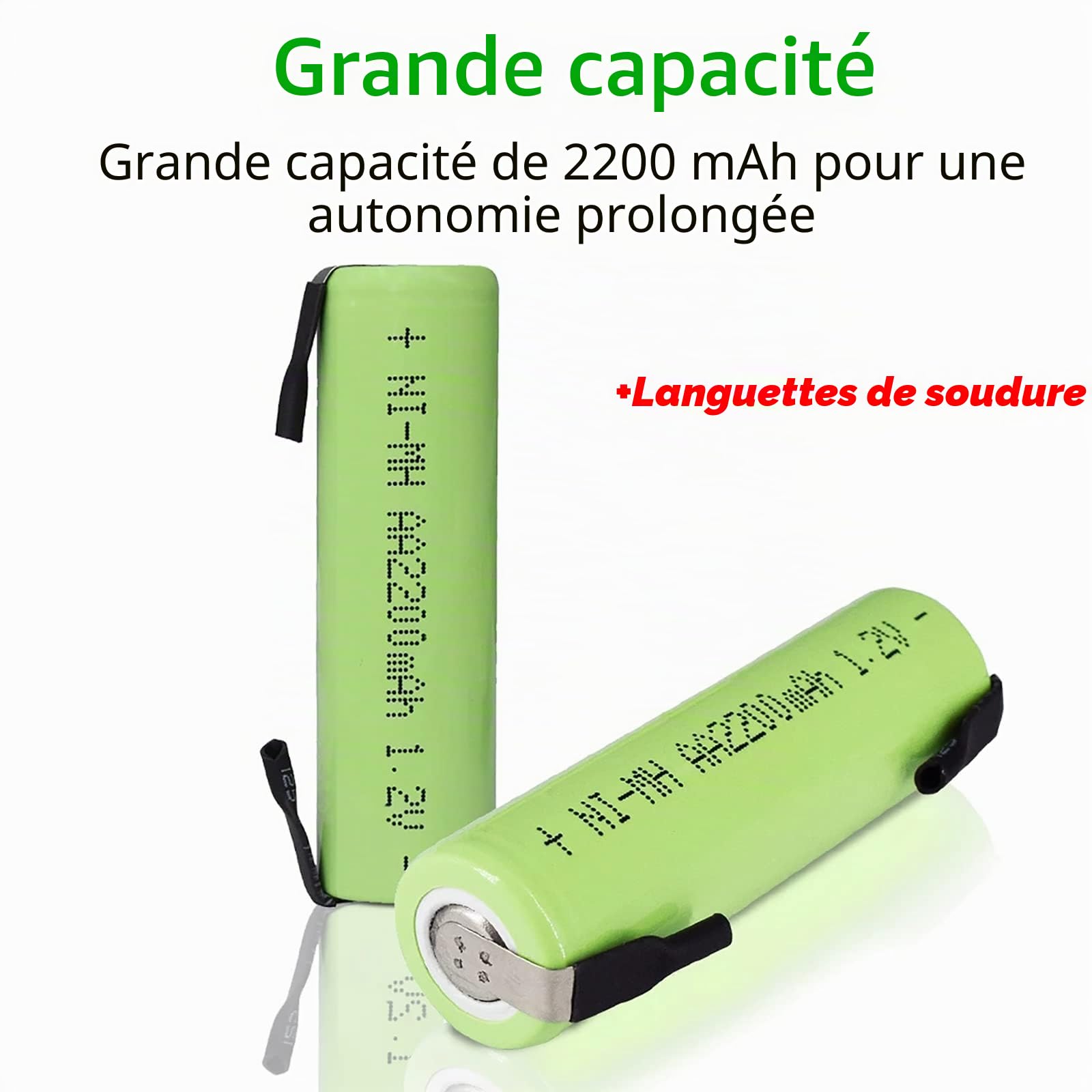 CITYORK Lot de 12 piles AA rechargeables 1,2 V NiMH 2200 mAh avec onglets, haute capacité et conçues pour les batteries