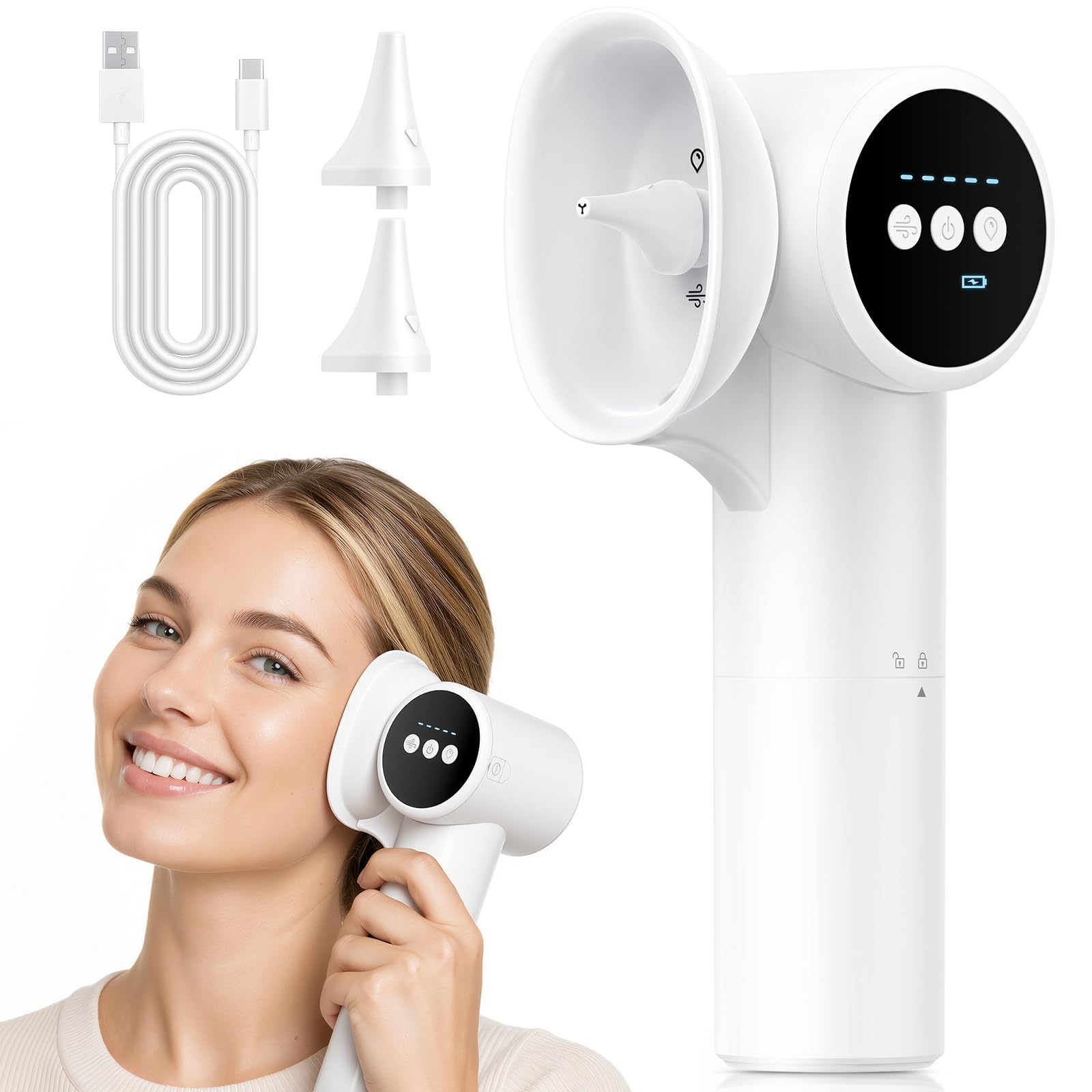 Photo 1 of Upgraded Ear Wax Removal, Electric Ear Cleaner with Mild Drying, Safe & Gentle Automatic Ear Cleaner, Cleaning with Dual-Compartment Design, Electric Ear Wax Removal 5 Pressure Settings, IPX7, White