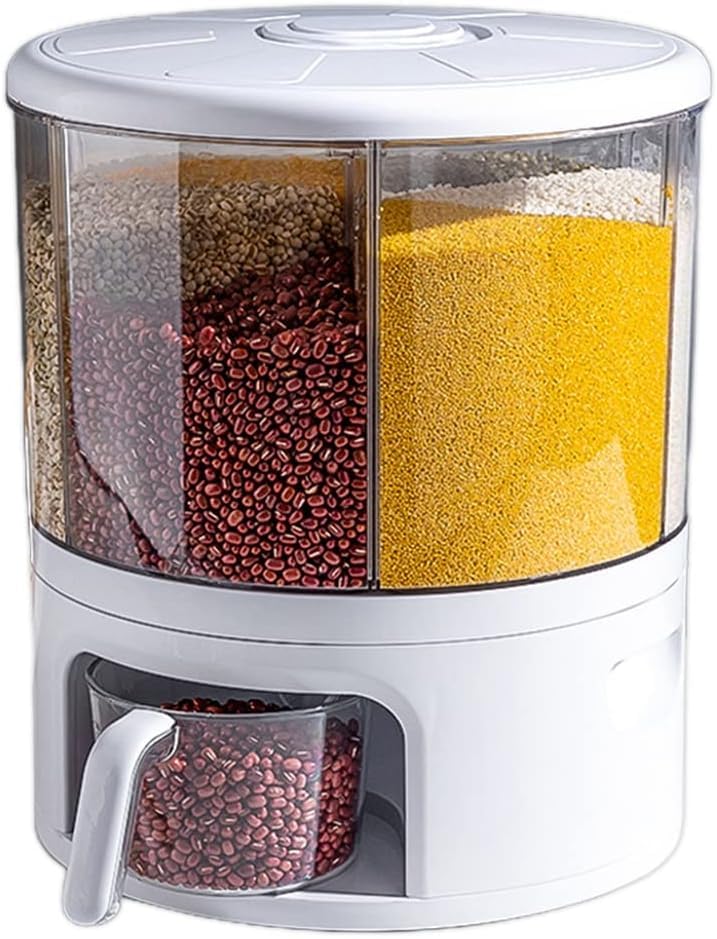 Dispensador de cereales rotatorio de alta resistencia y cubo de arroz de diseño moderno