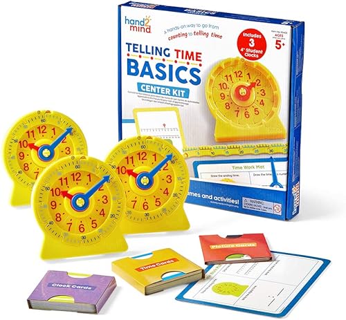 hand2mind Kit central de Telling Time Basics juego de actividades de aprendizaje NumberLine para contar la hora actividades de reloj de enseñanza de