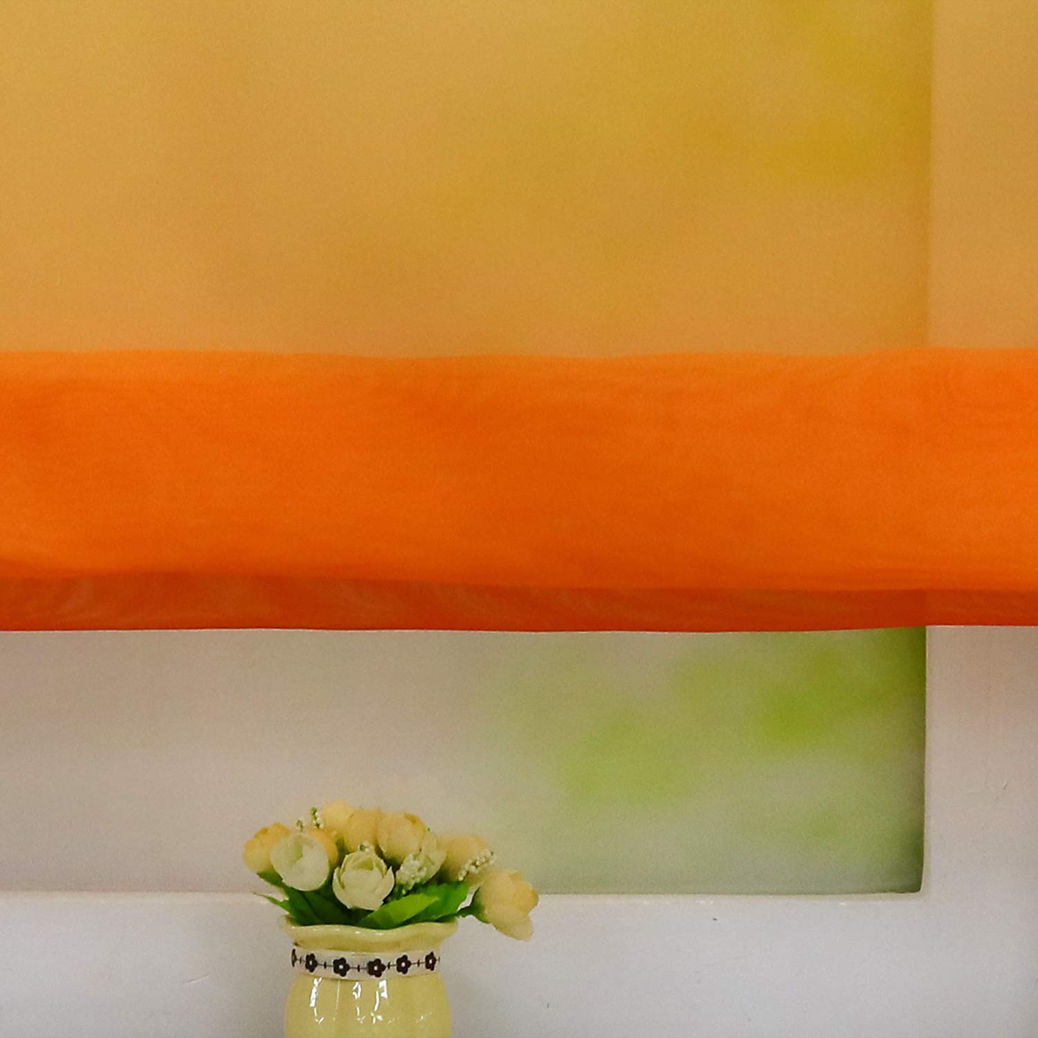 Tenda A Pacchetto ESLIR In Voile Trasparente Con Passanti – Motivo A Onde – 100% Poliestere – Colore Arancione, 120x140 Cm