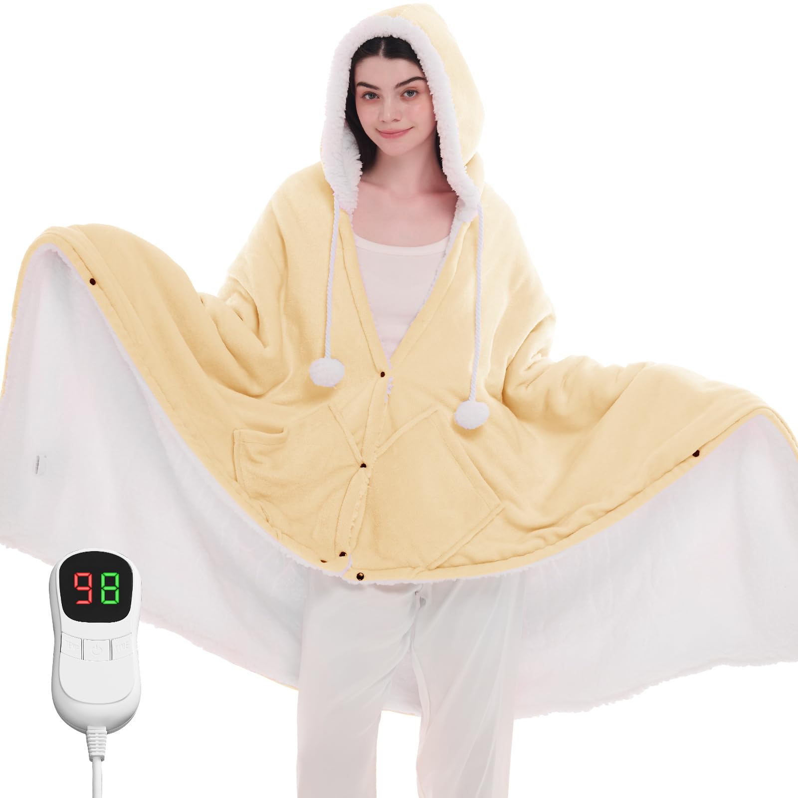 Photo 1 of JKMAX Heated Electric Blanket Wearable Throw - Heated Wearable Robe with Sleeves and Foot Pockets - Heating Blanket with 10-level Heating Auto-off Heated Hoodie for Adults(50''x75'', Blue Plaid)