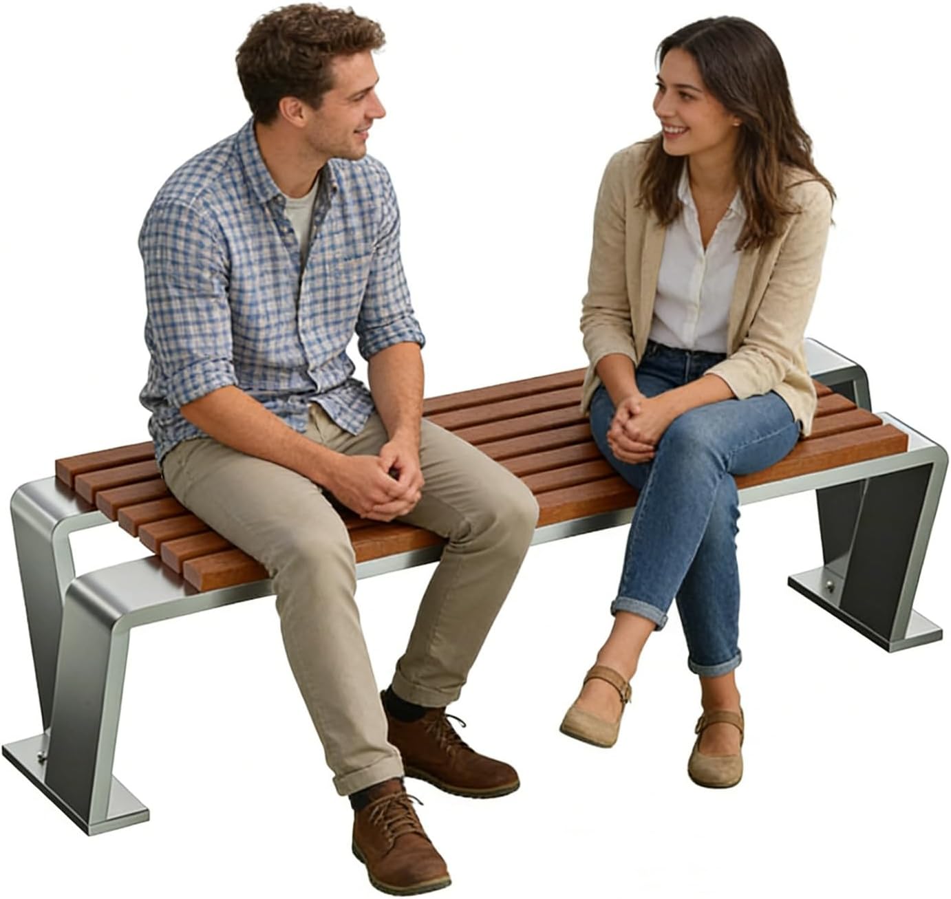 Stainless Steel Outdoor Bench, Two Person Patio Bench, Easy to Fix on the Ground, 1500lbs, Suitable for Parks, Gardens, Lawns, and Playgrounds(120x48x45cm/47x19x18in)