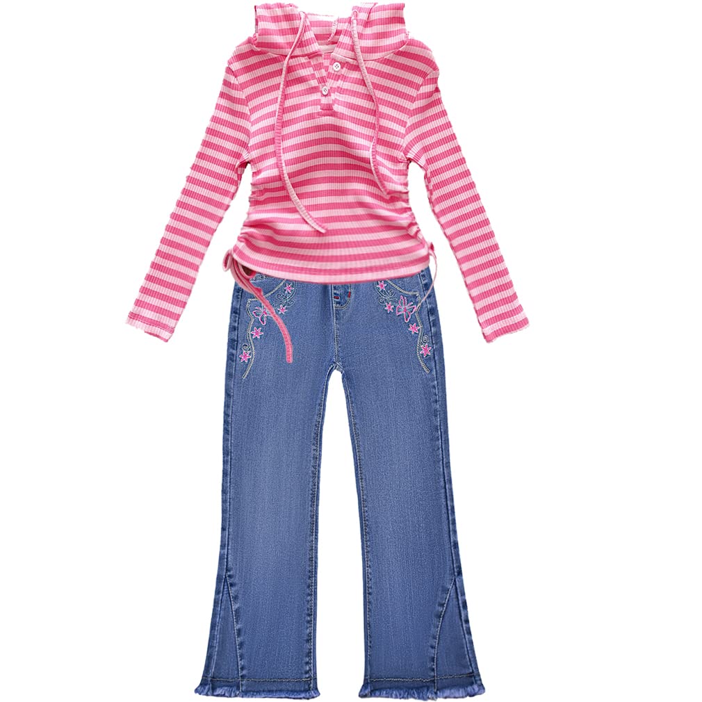 2-11T Toddler Big Girls Pants Clothing Set 2pcs Cotton top and Jeans