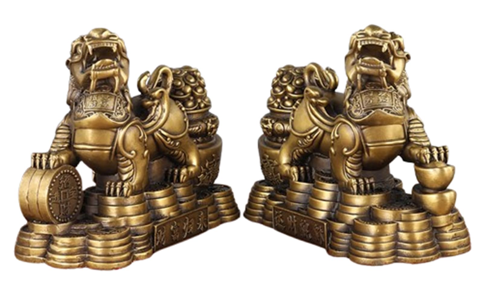 Retro Pixiu Statue Set of 2,Brass Pi Yao Good Luck Figurine Collectible