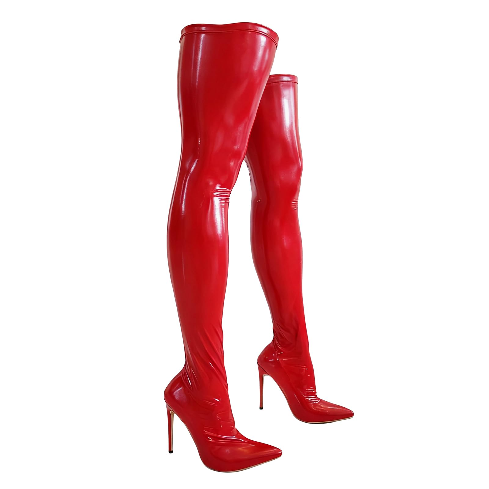 Women Over Knee Boots Elastic Pull On Thin Heels Shiny Thigh Boots Club Shoes Woman