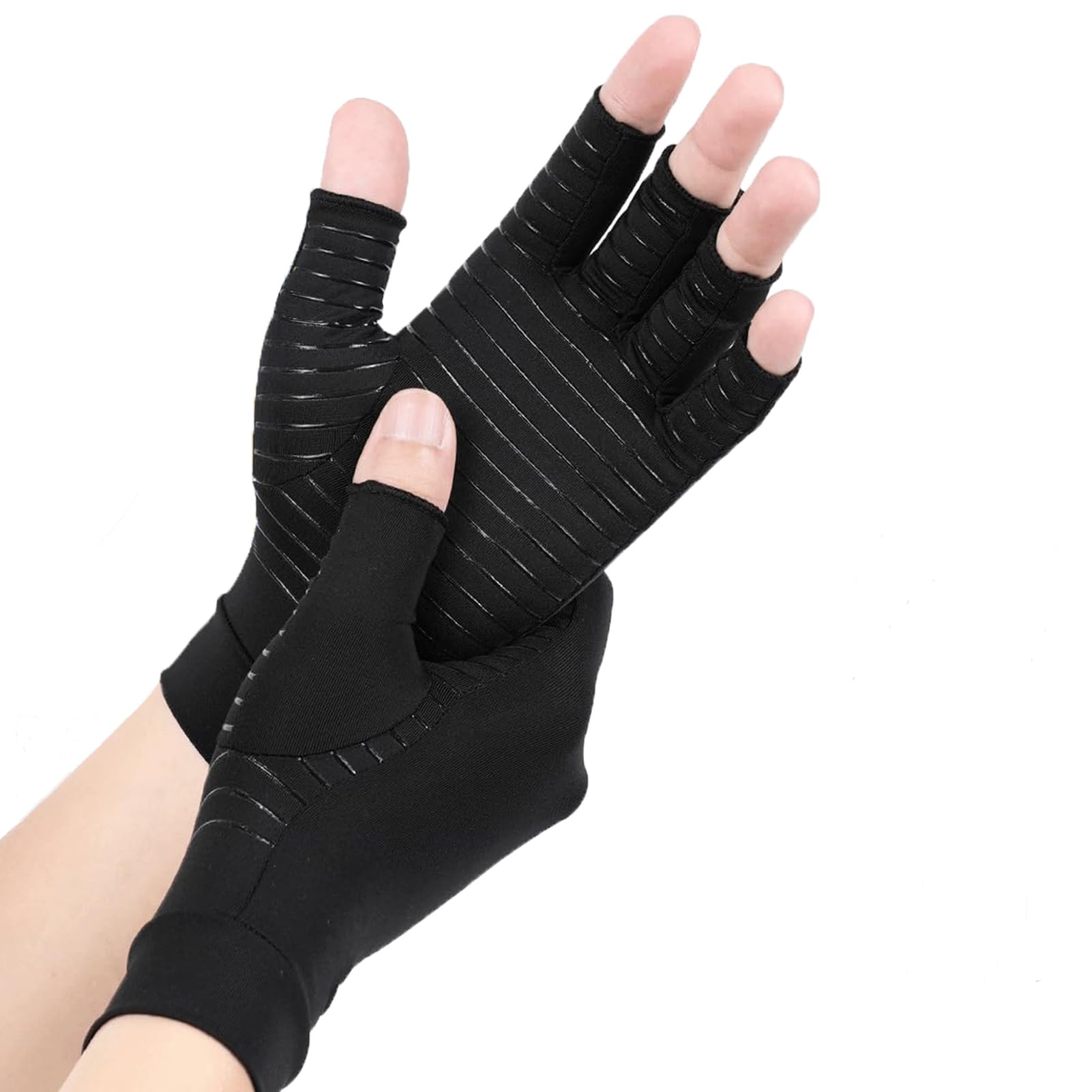 AovYoo Arthrose Handschuhe mit Kupfer, Fingerlose Kompressionshandschuhe für Tippen und tägliche Arbeit, Bietet Halt und Wärme für die Finger (S)