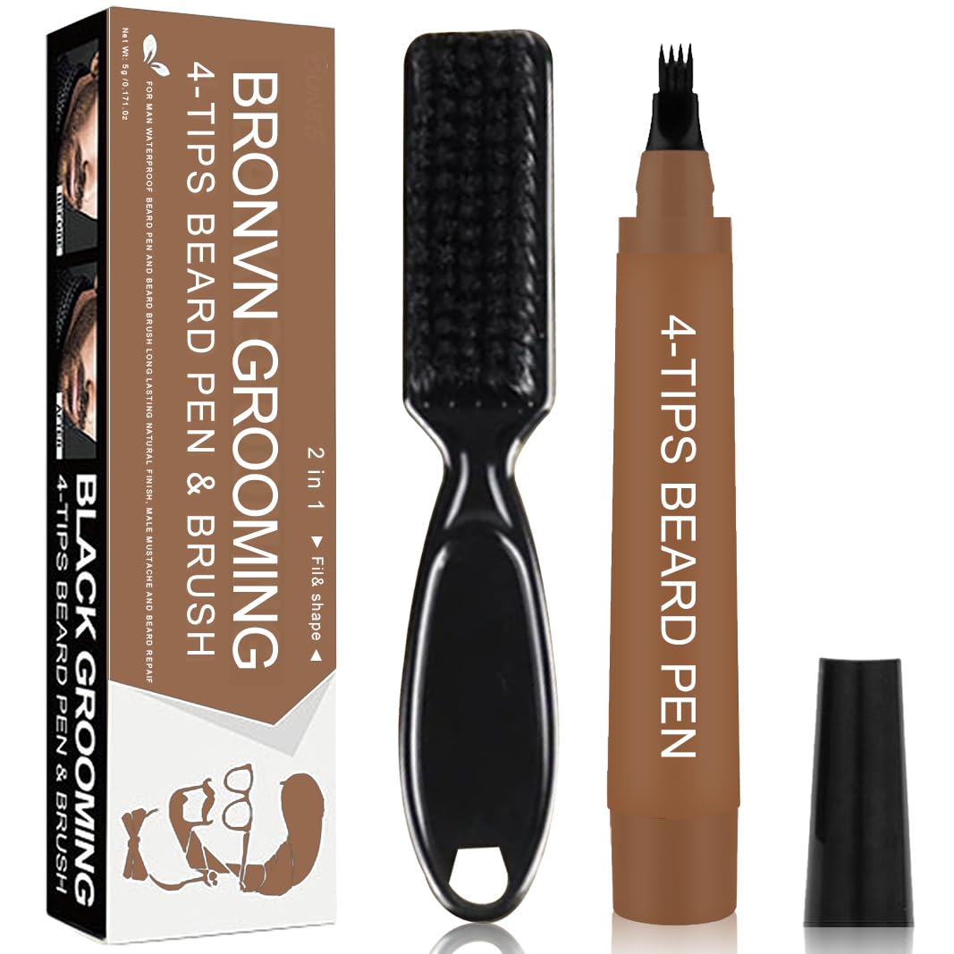 Beard Pen Filler para hombres,Relleno de Barba de Instantáneos,Lápiz Barba Hombre,Delineador para barba fácil,Water Proof Micro-Fork Tip Beard Pen,Moustache, Eyebrows (Marrón oscuro)