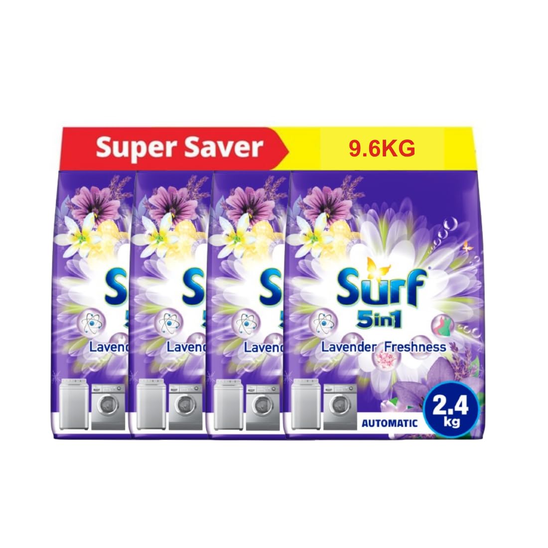 Fabric Solution Wash Washing Powder, Lavender Freshness, effective clean with 5 in 1 benefits, 2.4 KG x 4