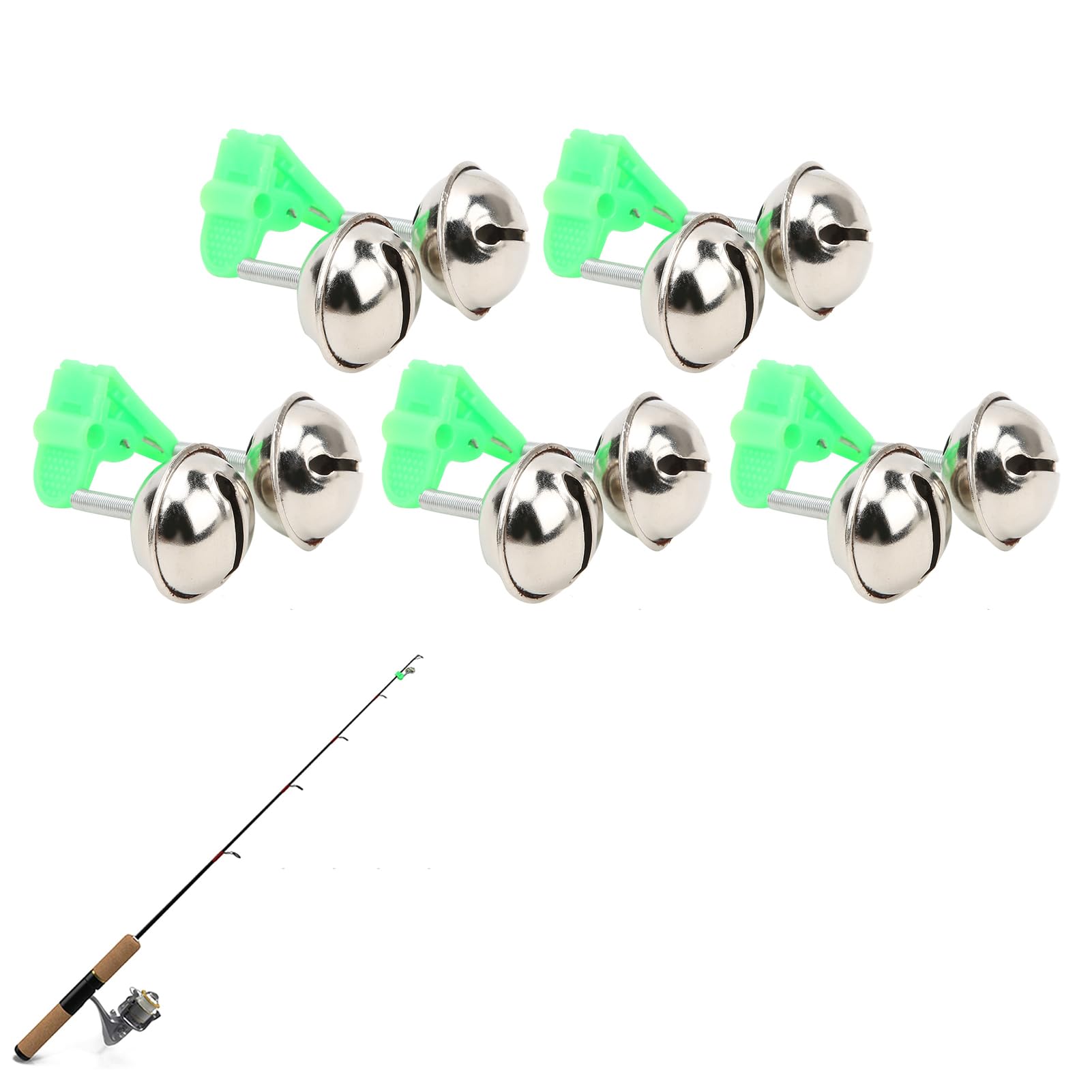 equlup 5 PCS Fish Bite Lure Alarm, Plastic and Metal Fishing Rod Clamp Tip Clip Bell Dual Alert Bell Fishing Rod Extra Loud Alarm for Fishing Rod