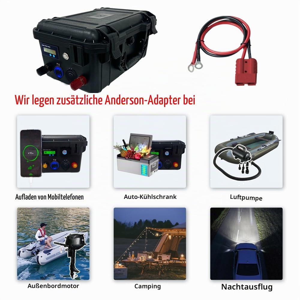 lifepo4 12V 100Ah mit Bluetooth und Ladegerät, Marine Batterie 100A Intelligente BMS 6000+ Zyklen Akku für Trolling-Motoren, Marine, Boote,Camping