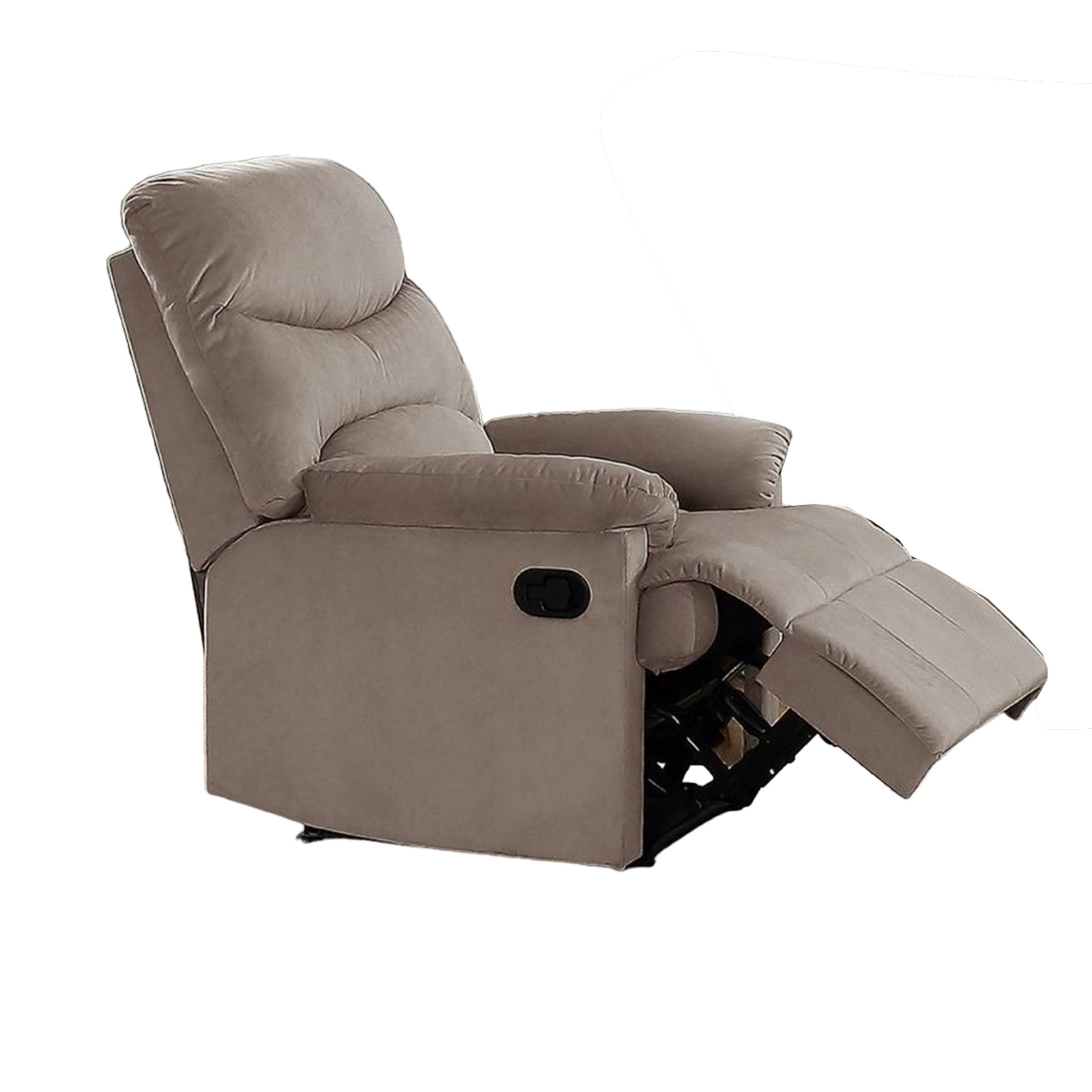 Benjara Karry Manual Recliner Chair, Plush Light Brown Velvet, Solid Wood