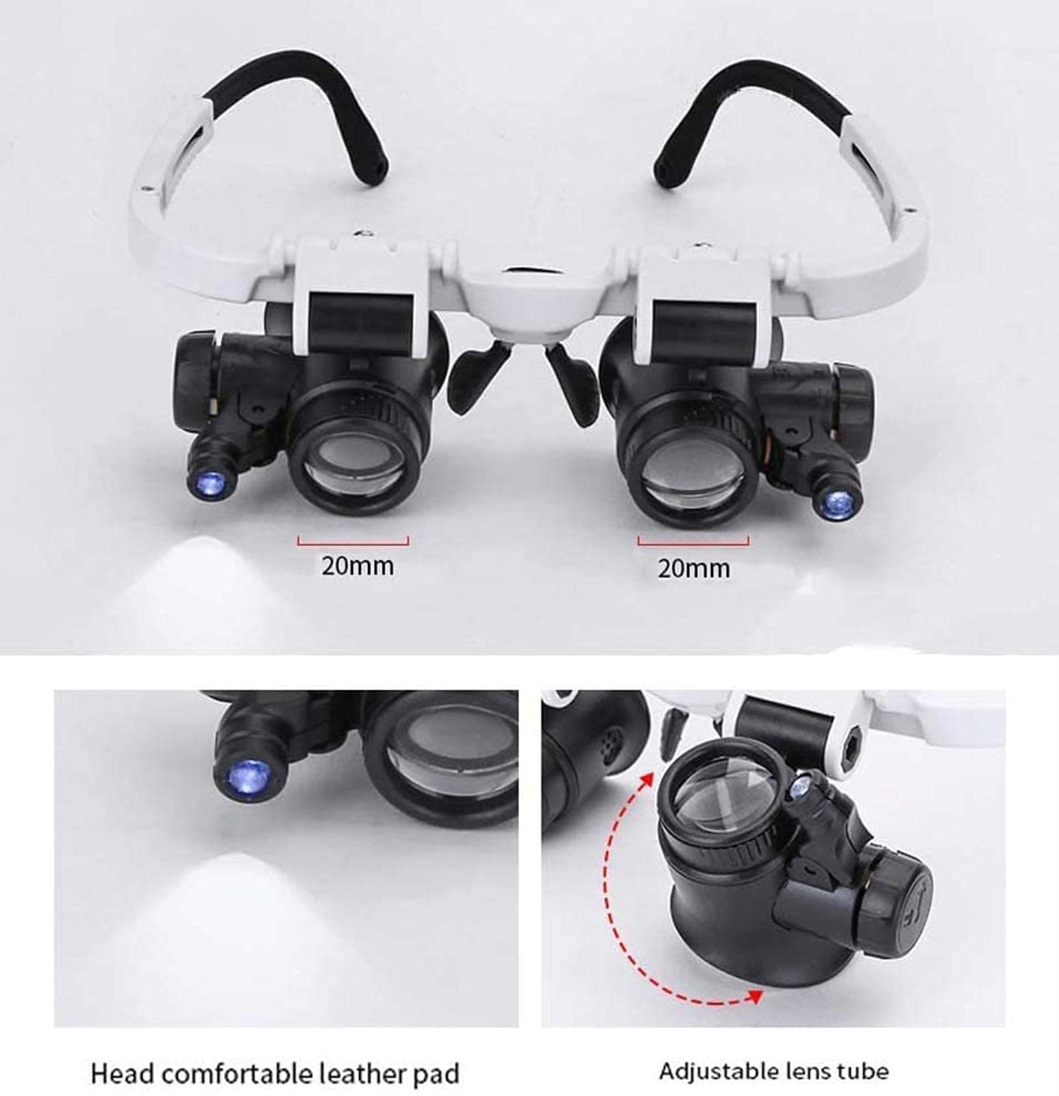 Lupa portátil Lupa de Diadema con luz LED, lupas montadas en la Cabeza 3 Lentes Desmontables para Lectura, reparación electrónica de Relojes
