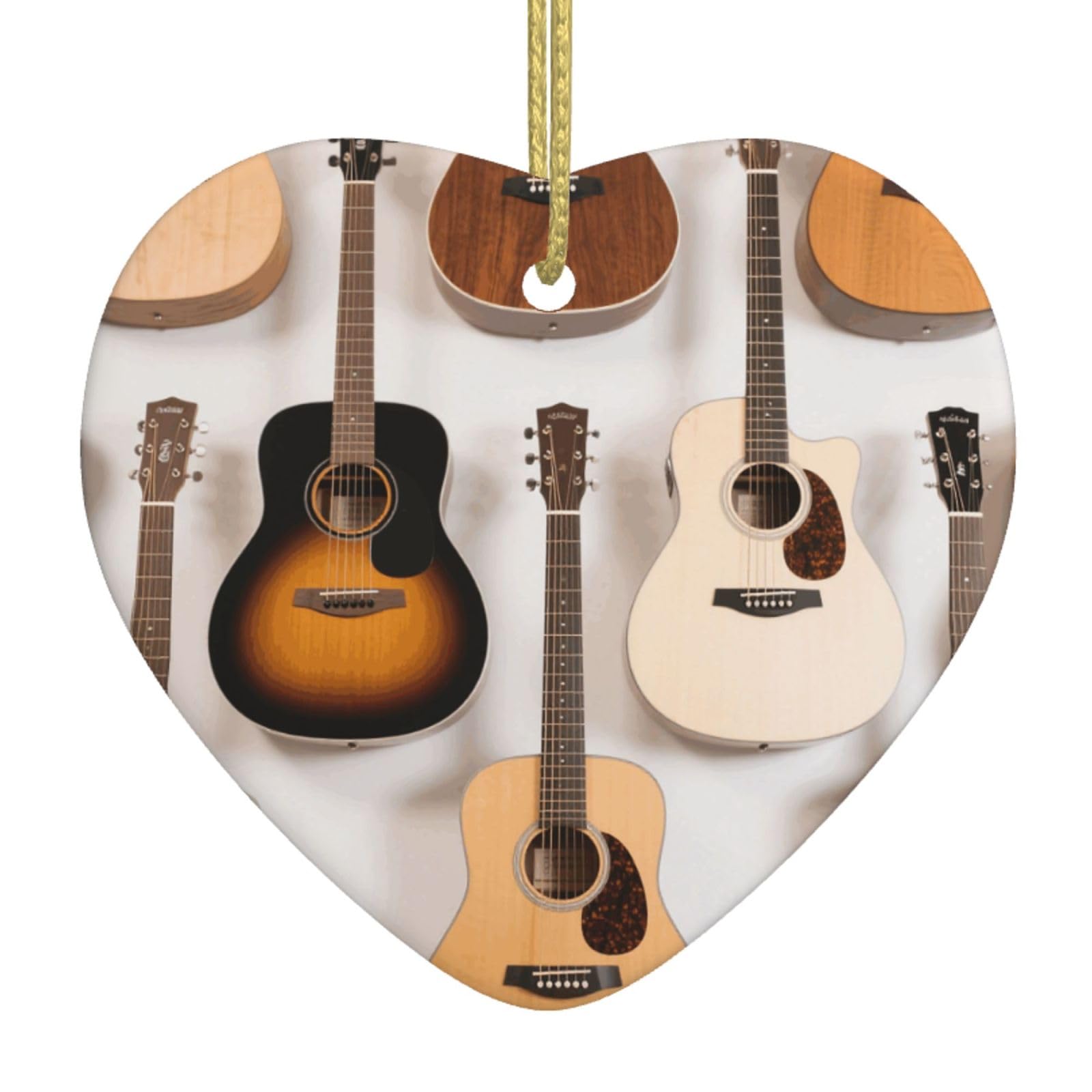 Guitars Christmas Ornament 2025 Heart Ceramic Hanging Ornaments for Home Decor Christmas Decorations with Gold Rope Double-Sided Xmas Tree Ceramic Hanging for Holiday Party