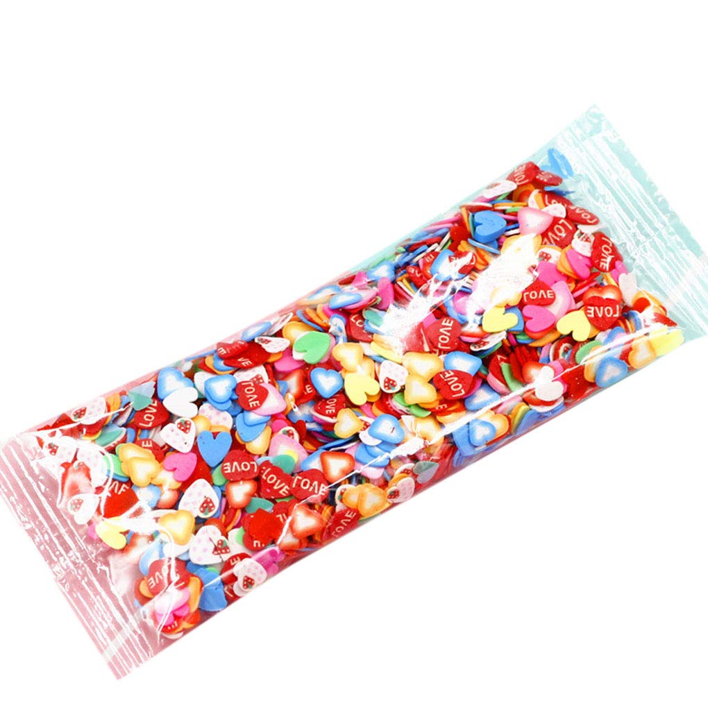 1000x/bag 3D Polymer Clay Nail Slices Star Cartoon Flower Fruit Feather Manicure Nail Art Decoration Stickers Heart,3-5mm