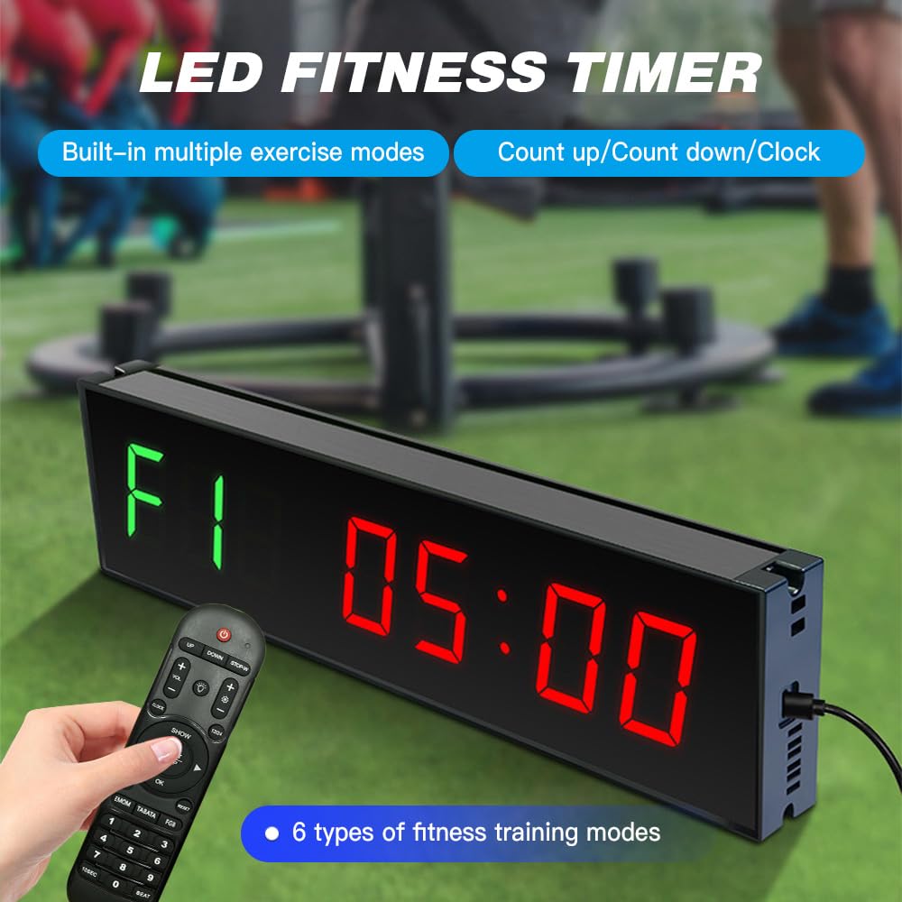 HURRISE Gym Timer, LED Digital Gym Timer, Workout Interval Timer Large Digital Wall Clock for Gym, Countdown Timer for Home Gym Garage Boxing Fitness (US Plug)
