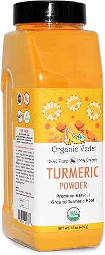Miniatura 1 de Polvo de cúrcuma orgánica Veda 1 lb 16 oz Certificado orgánico USDA alto en curcumina natural raíz de cúrcuma pura 100 orgánica cosecha premium de