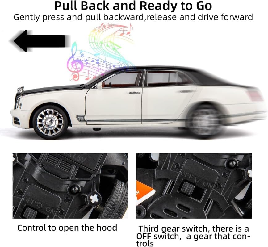 Image of Play Boy 1:24 Bentley MULSANNE Model Diecast Metal Alloy Pullback Toy Vehicle with Openable Doors Light and Music Car for Kids (Multicolor)