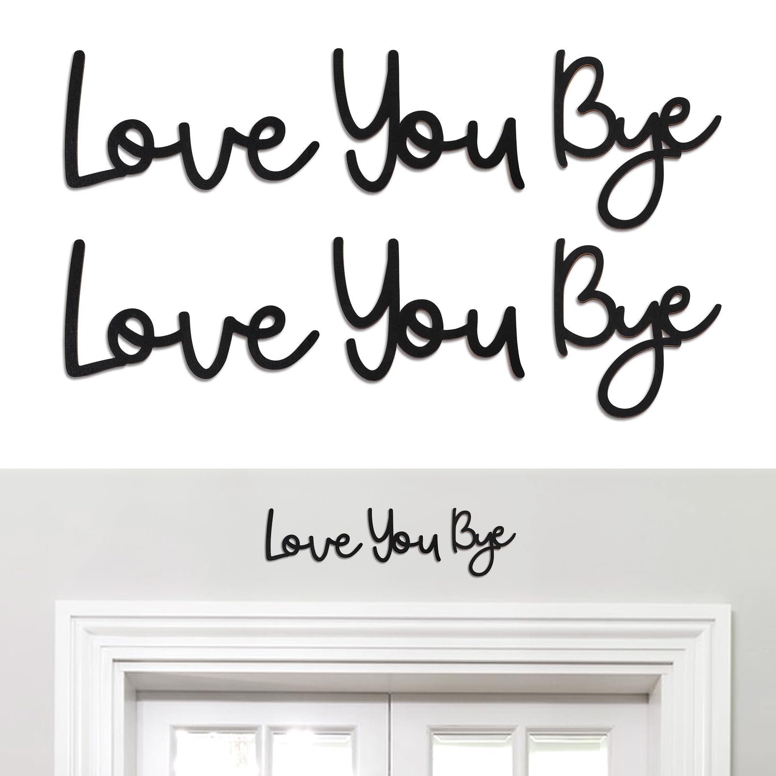 2 Set Love You Bye Wood Sign Decor, Black Modern Unique Wooden Entryway Hallway Wall Art With Double-side Stickers, Express Love and Warmth Family Sign Home Decorations