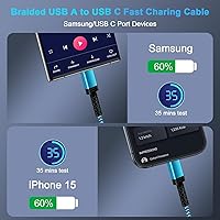 Vista 2 de Cable de carga rápida para Galaxy S24 tipo C de 3/6/10 pies, 3.1A USB-A a USB C, cable trenzado para Samsung Galaxy S25 S24 S23 Ultra S22 S21 S20