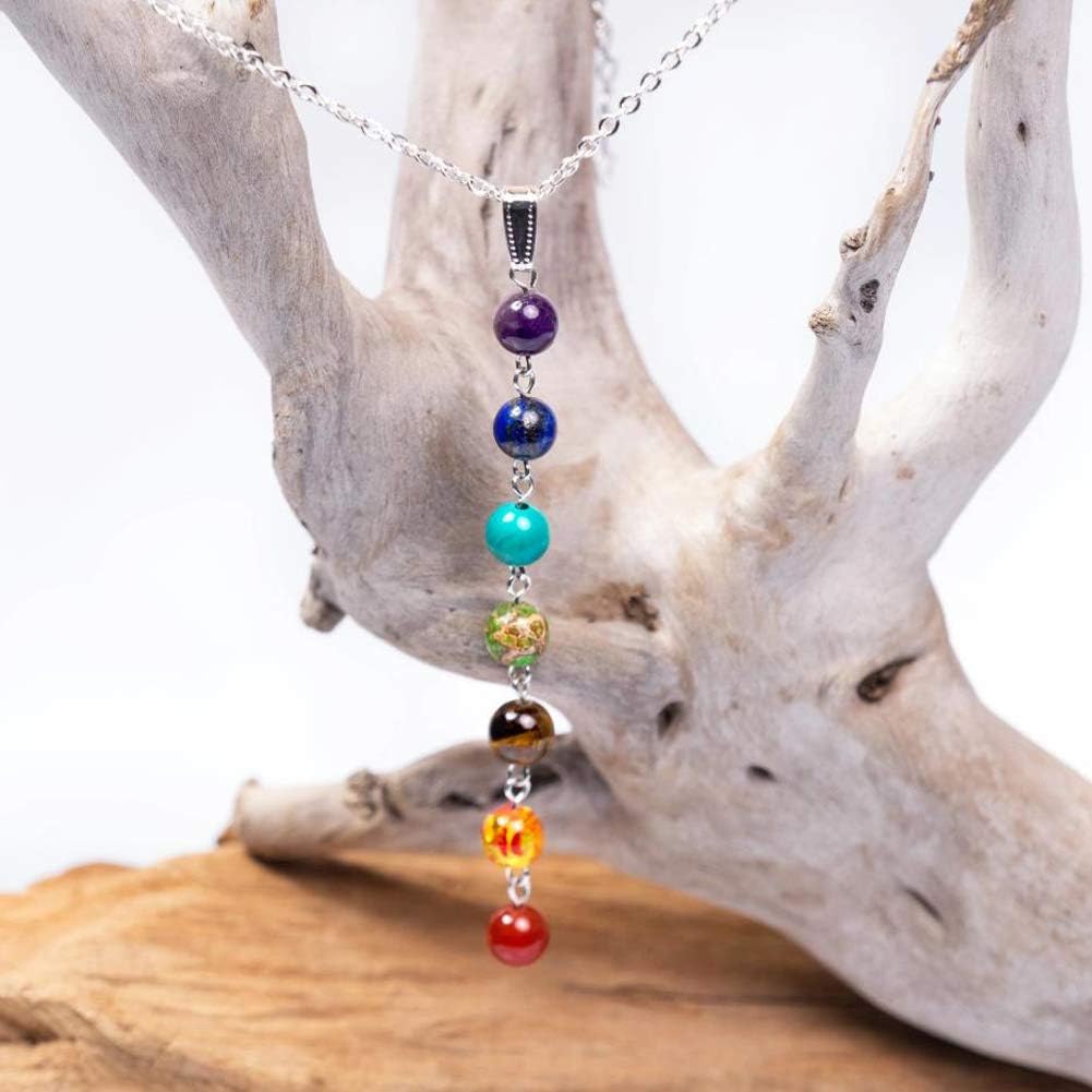 Civilipi Chakra Beads 8mm Spacer Beads Set Lava Beads Stone Rock Kit Loose Beads for Necklace Jewelry Making 2 roll Crytal Strings