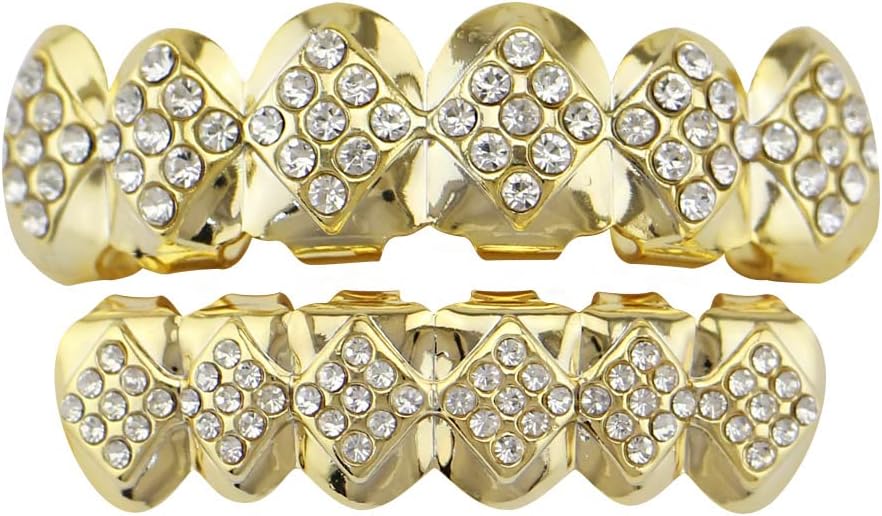 Amazon.com: 18K Plated Gold Grills Teeth Grillz for Men Women Iced Out ...