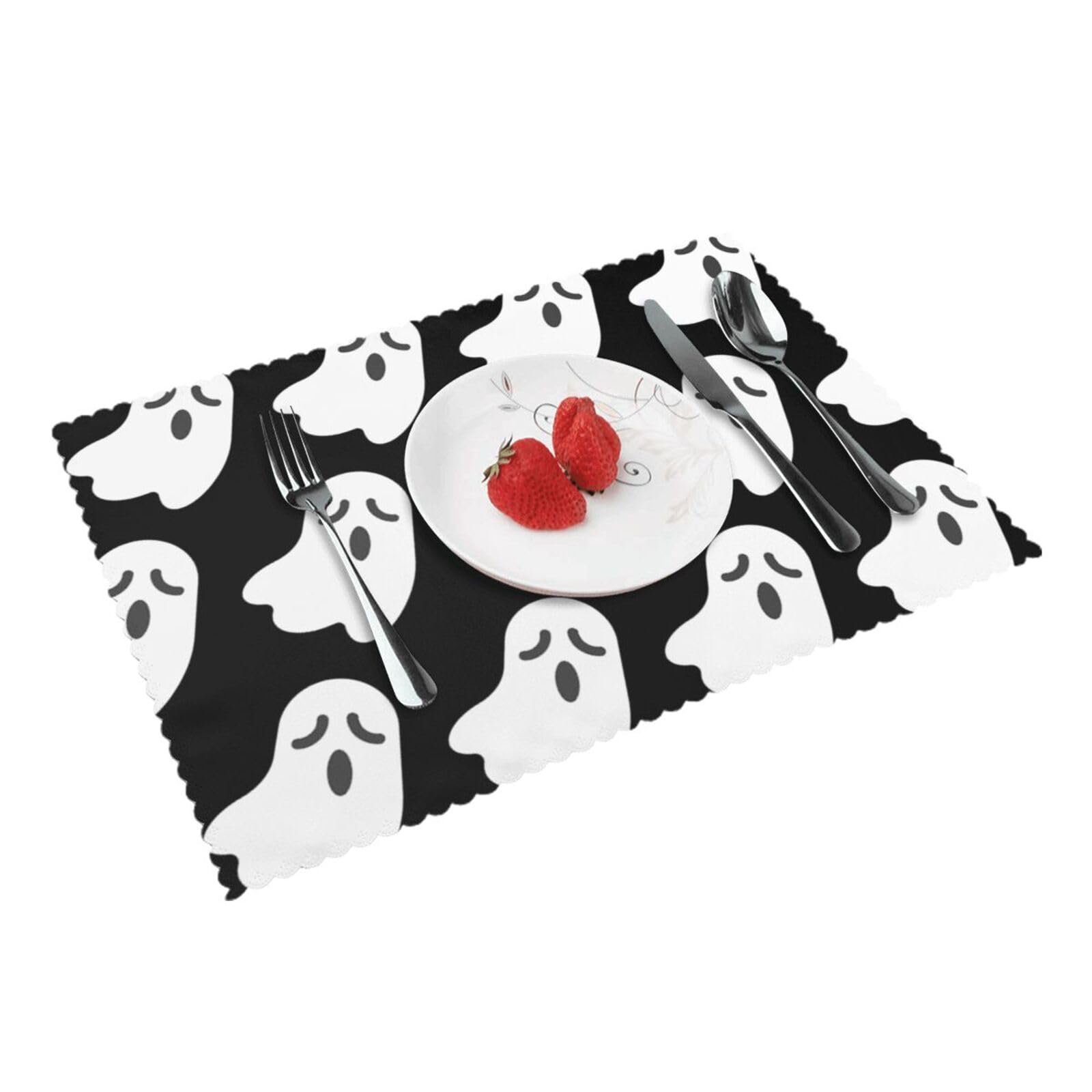 Bnvsadc Cute Ghost Halloween Pattern 4 Pcs Heat Resistant Placemat 45X30 Cm, Printed Non-Slip Place Mats For Kitchen Dining Table Indoor Outdoor