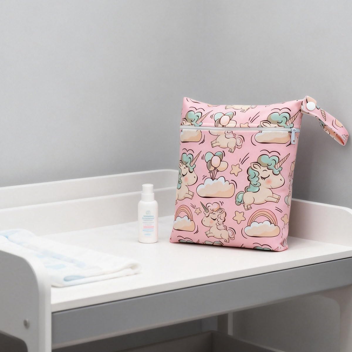 Wetbag Kindergarten 2 Stück, Nasstasche Rosa Einhorn, Wasserdichter Tragbar Beutel Windeltasche für Unterwegs, Wet Bag Klein Beutel für Nasse Badesachen, Wiederverwendbar Wickeltasche Organizer