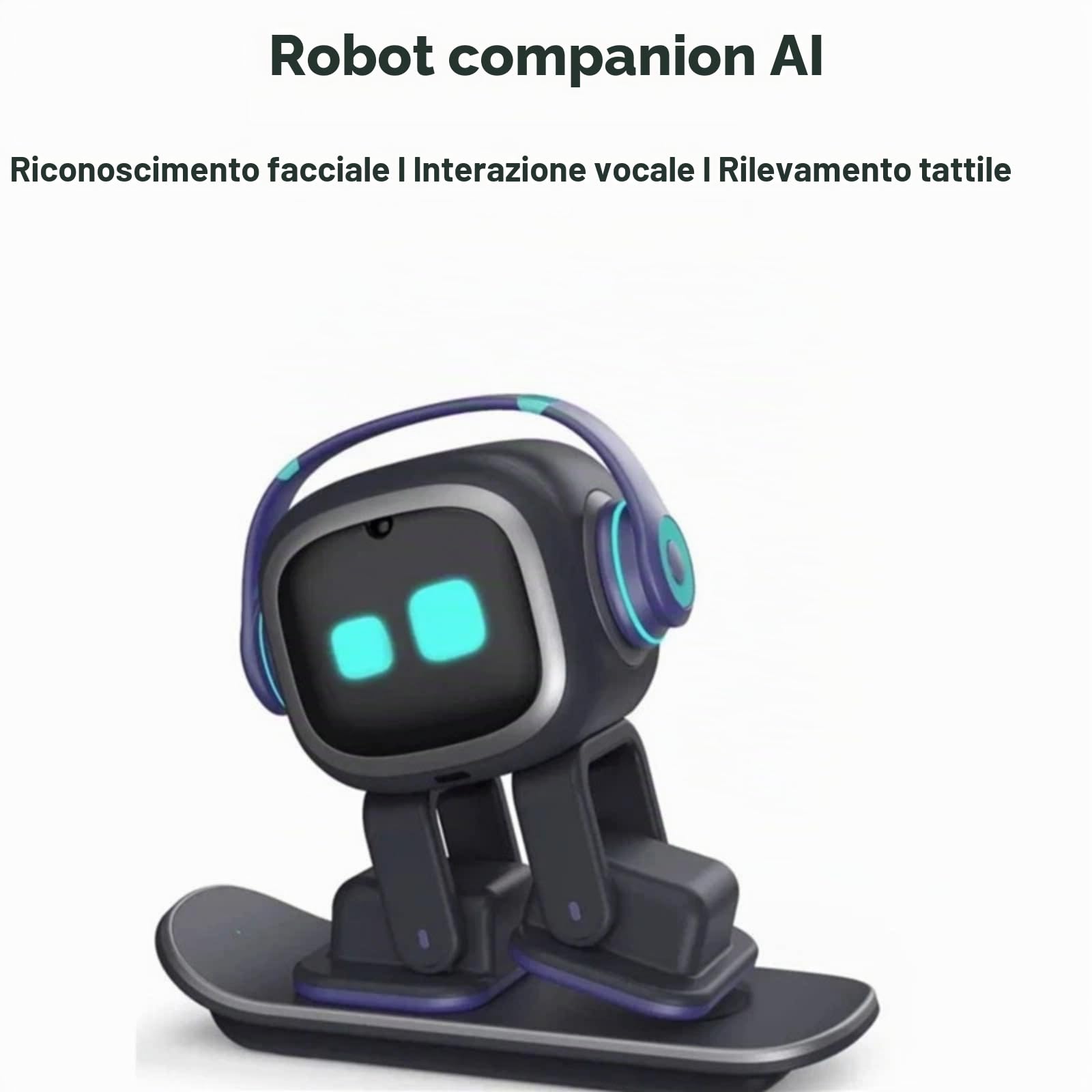 Robot compagno AI con riconoscimento facciale, interazione vocale, sensore aptico, ricarica wireless da 5 W per scrivania e casa intelligente
