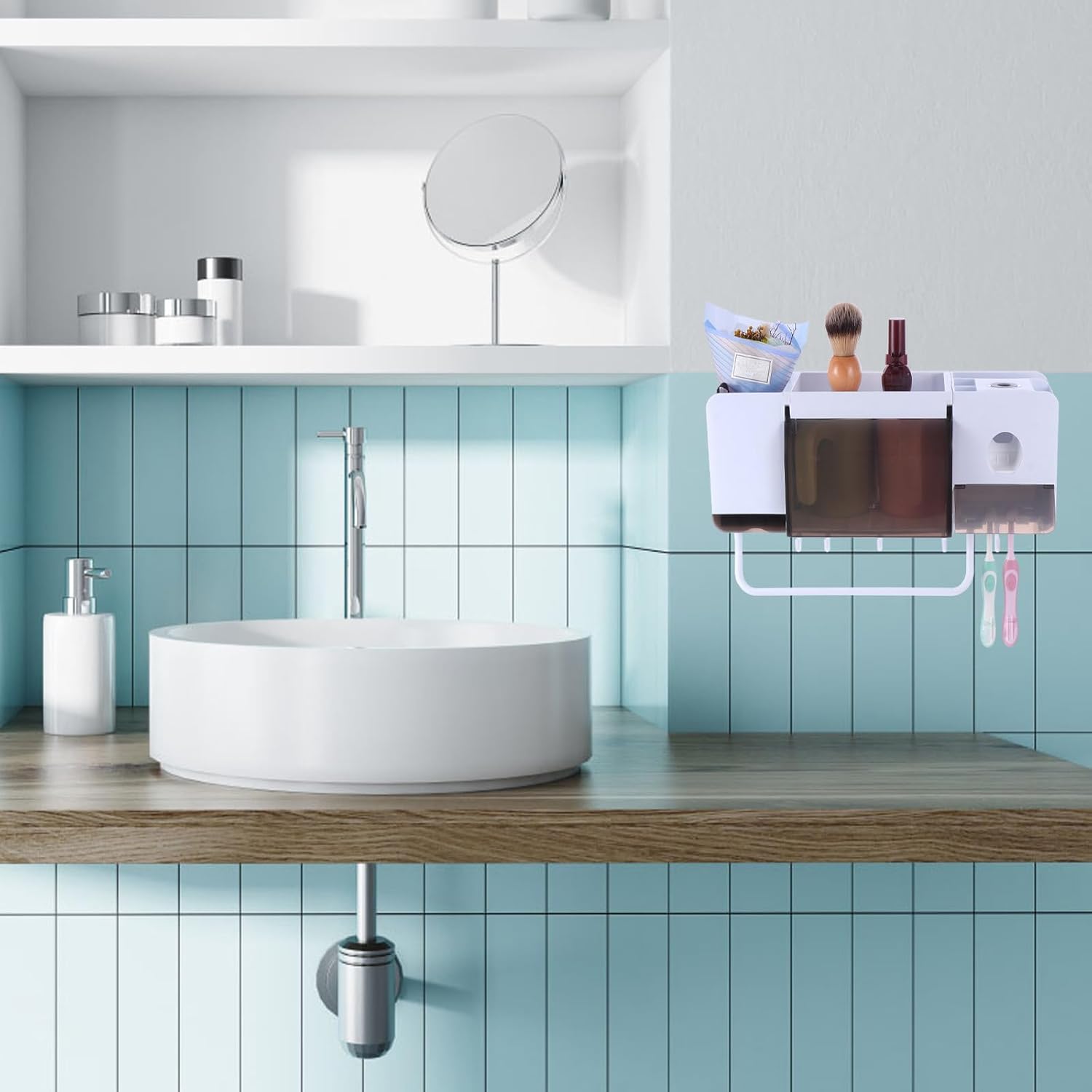 Multifunctional Wall-mounted Toothpaste Rack Bathroom Holder Space-saving Washroom Organizer Storage Box Toothbrush Cup Shelf