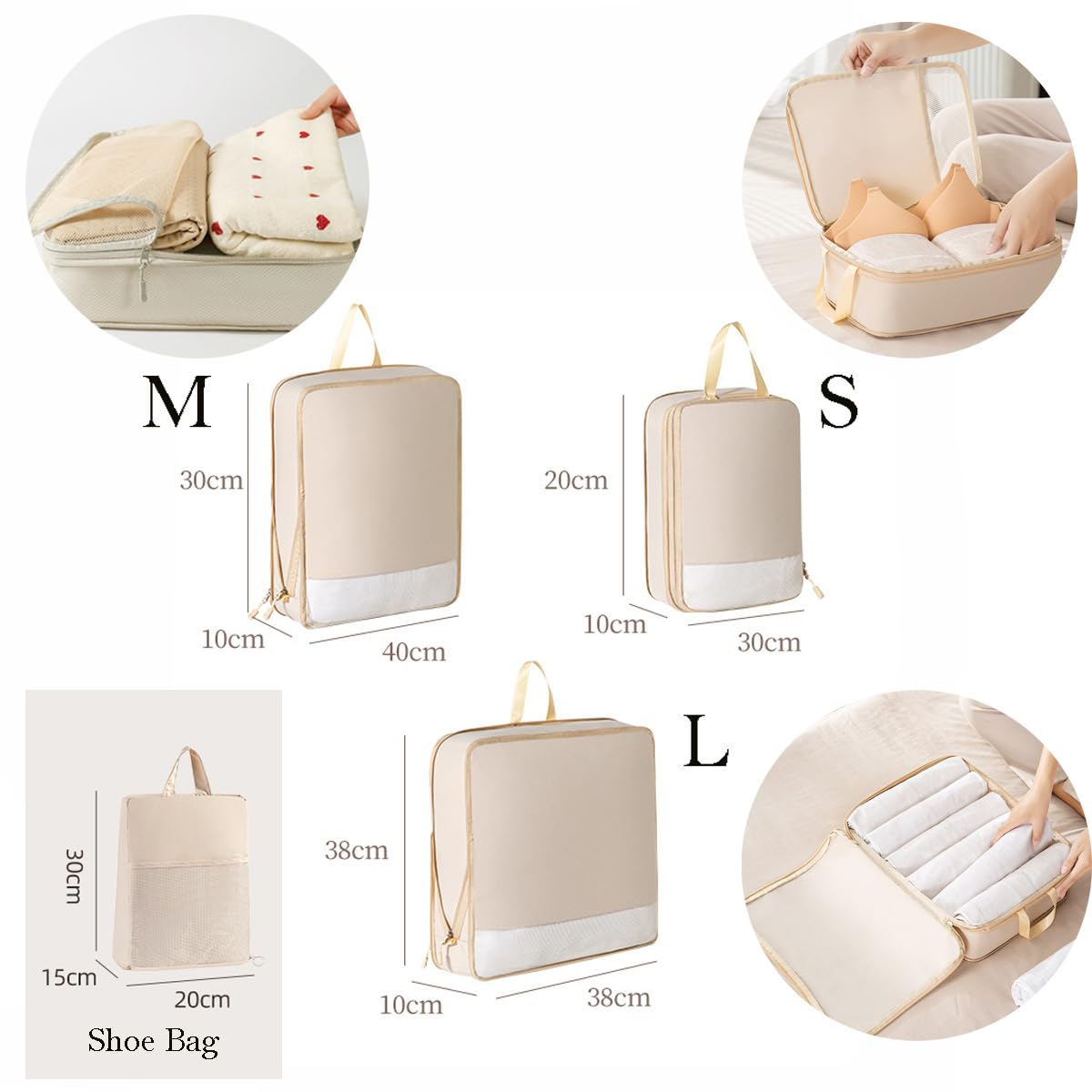 Organizer per valigie a compressione, 3 pezzi, da viaggio, espandibile, ultraleggero, impermeabile, a forma di cubo per vestiti, da viaggio, per bagagli, zaino