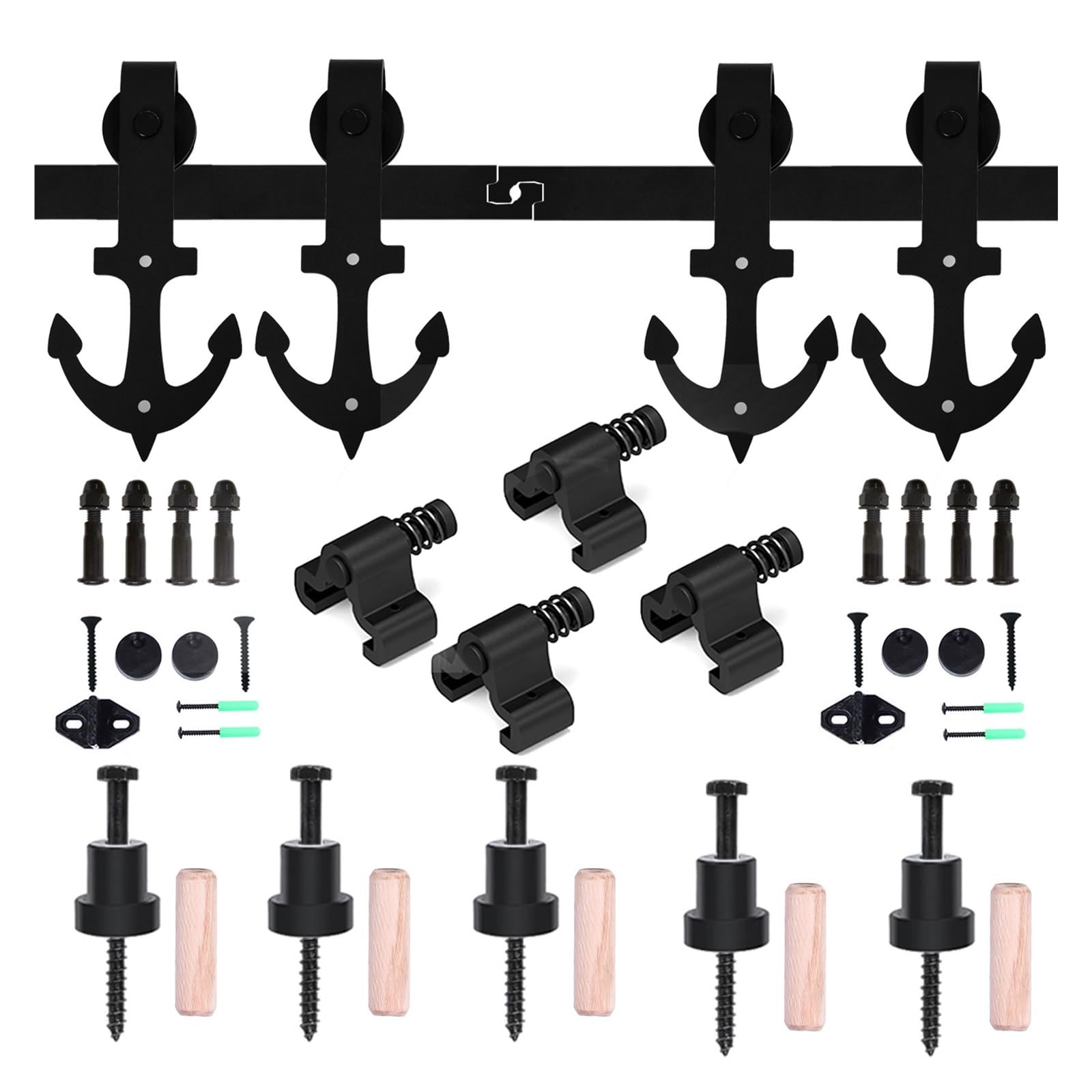 Kit de puerta de granero, Kit de herrajes for puertas corredizas de granero, resistente, suave y silencioso, fácil de instalar, se ajusta a perchas de rodillos de anclaje for panel de puerta doble, co